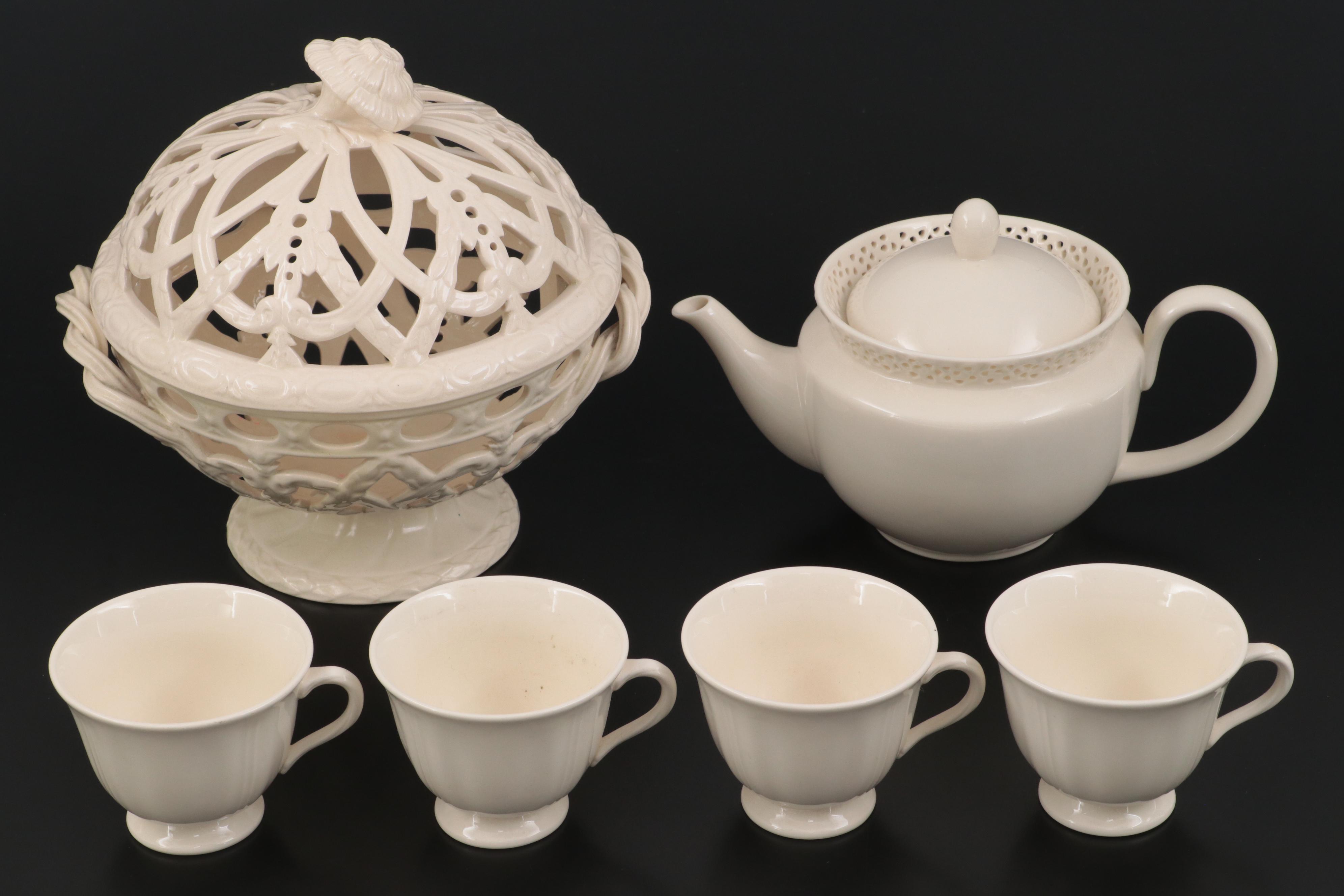 Wedgwood "Edme" Orange Bowl with "Queen's Plain" Plates and Other Tableware