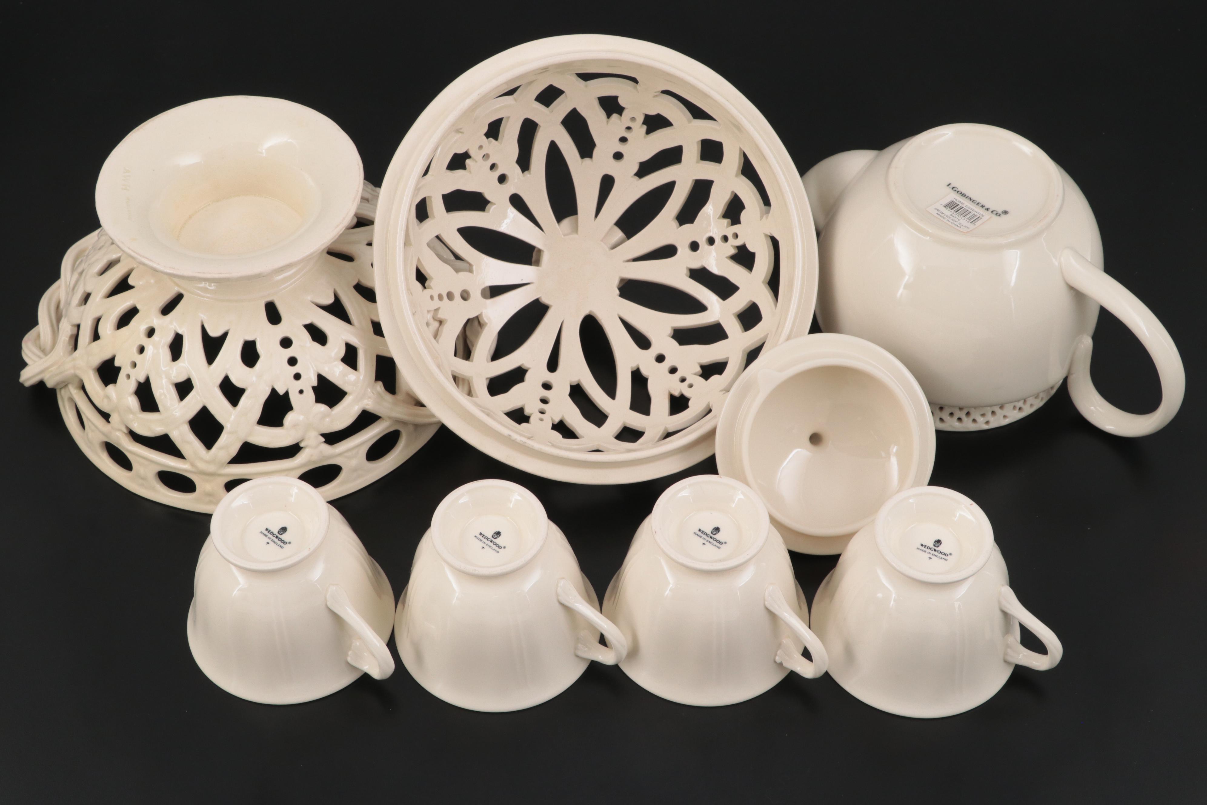 Wedgwood "Edme" Orange Bowl with "Queen's Plain" Plates and Other Tableware