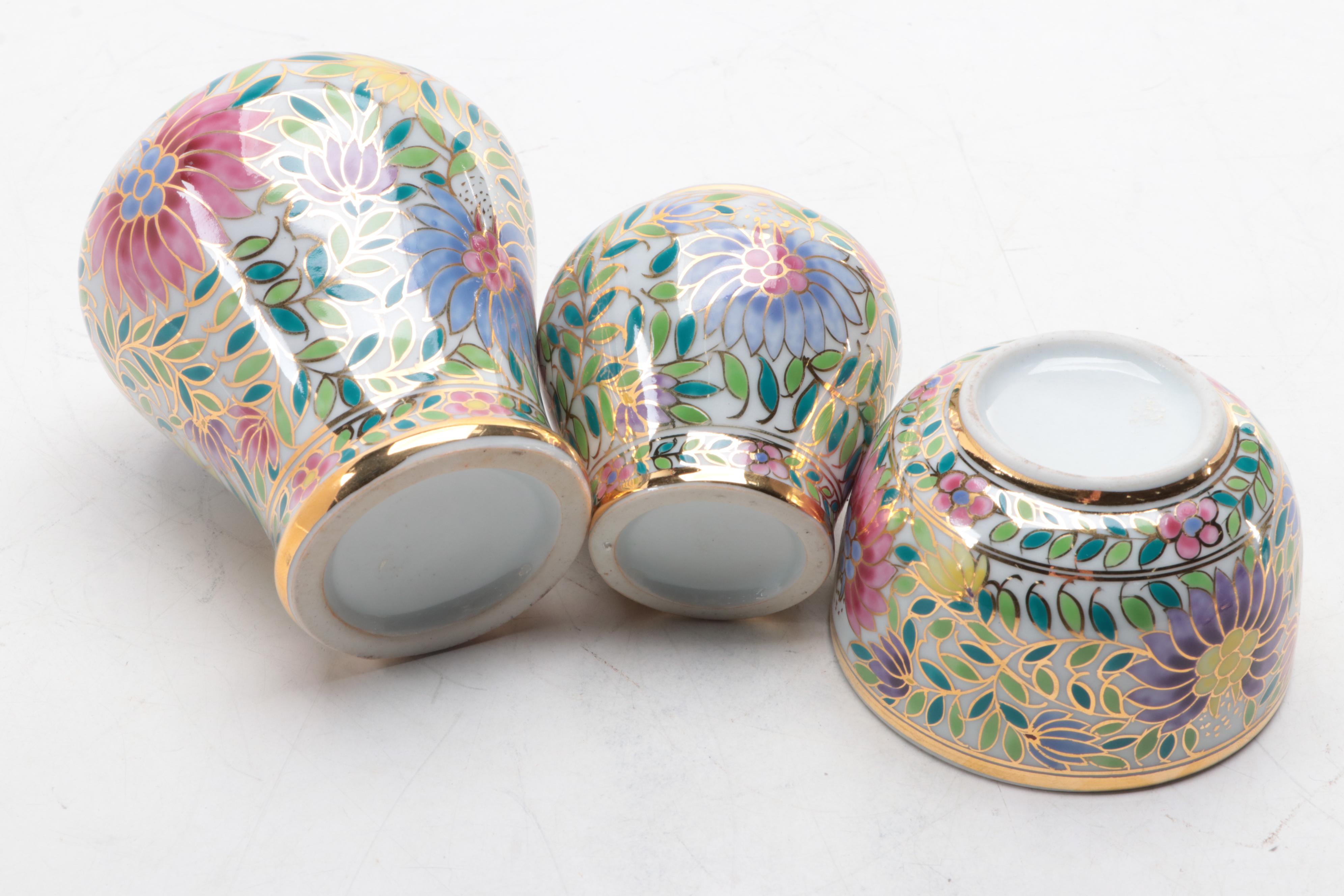 Gilt Accented Porcelain Ginger Jar Set