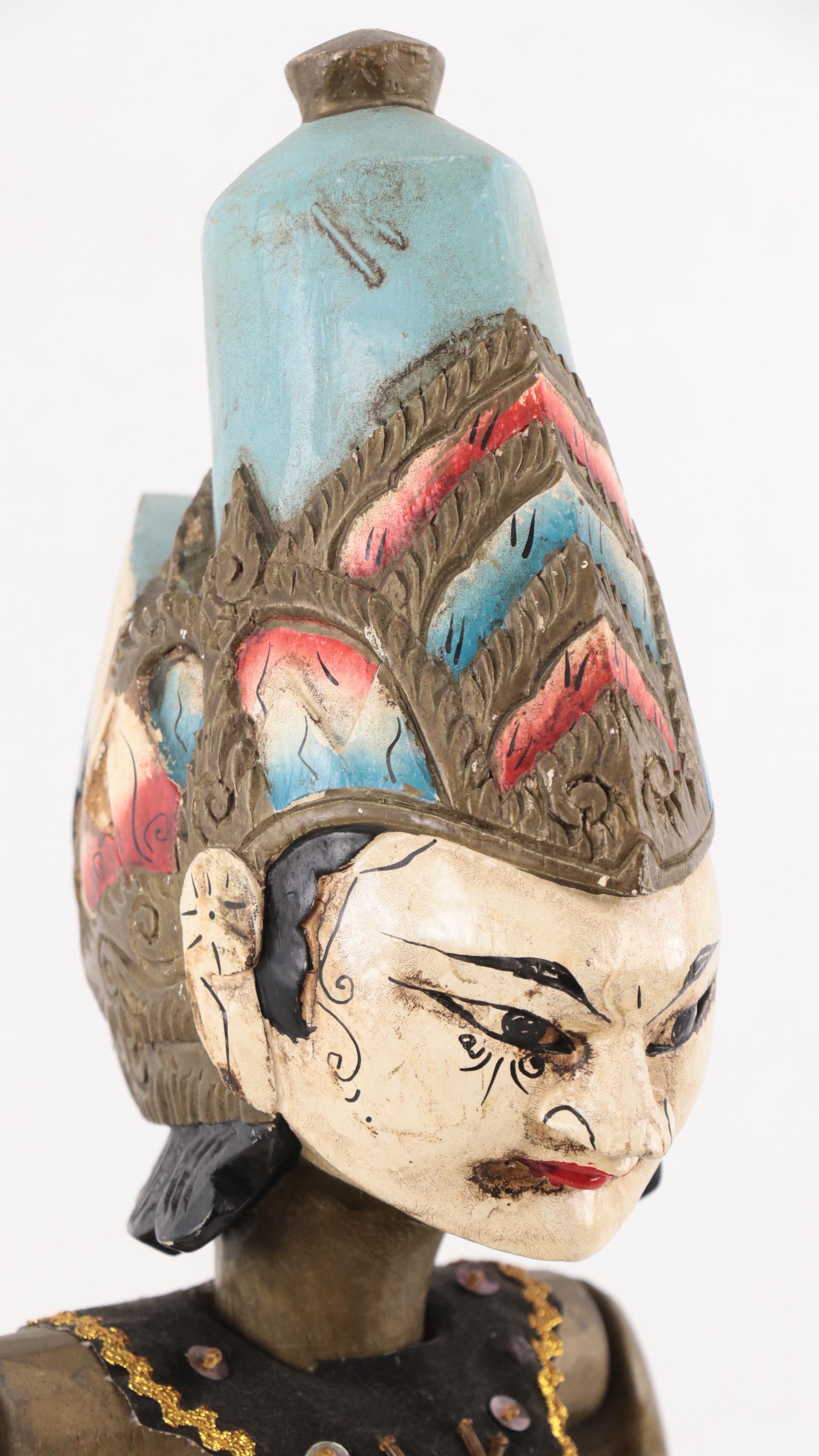 Indonesian Wayang Golek Hand-Carved Wood Rod Puppet