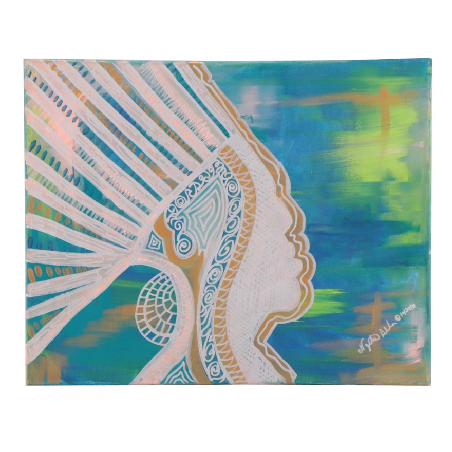 Nyeta Allen Stylized Head Acrylic Painting, 2018