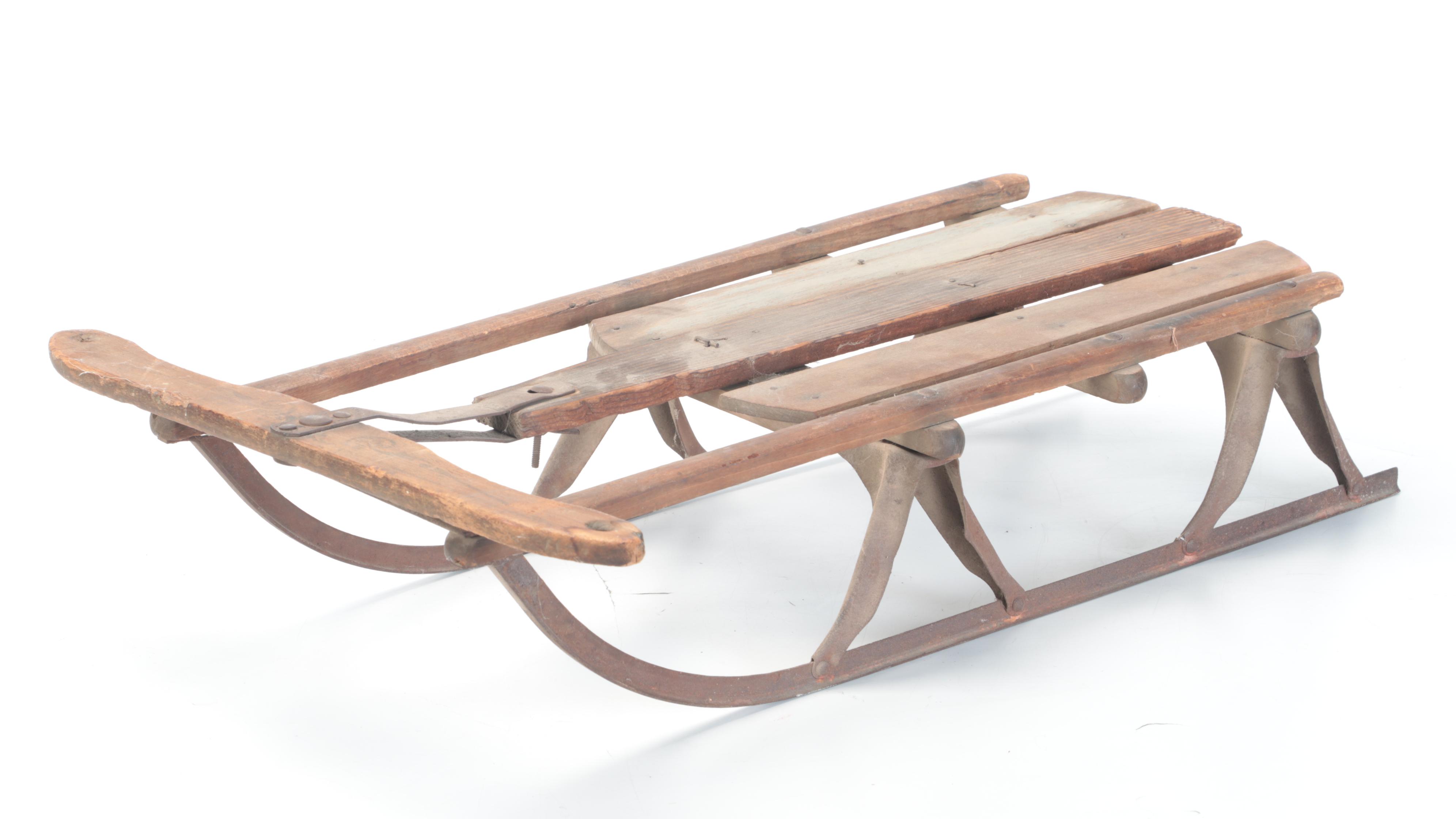 Paris Mfg. Co. and Other Wooden and Metal Children's Sleds, Early 20th Century