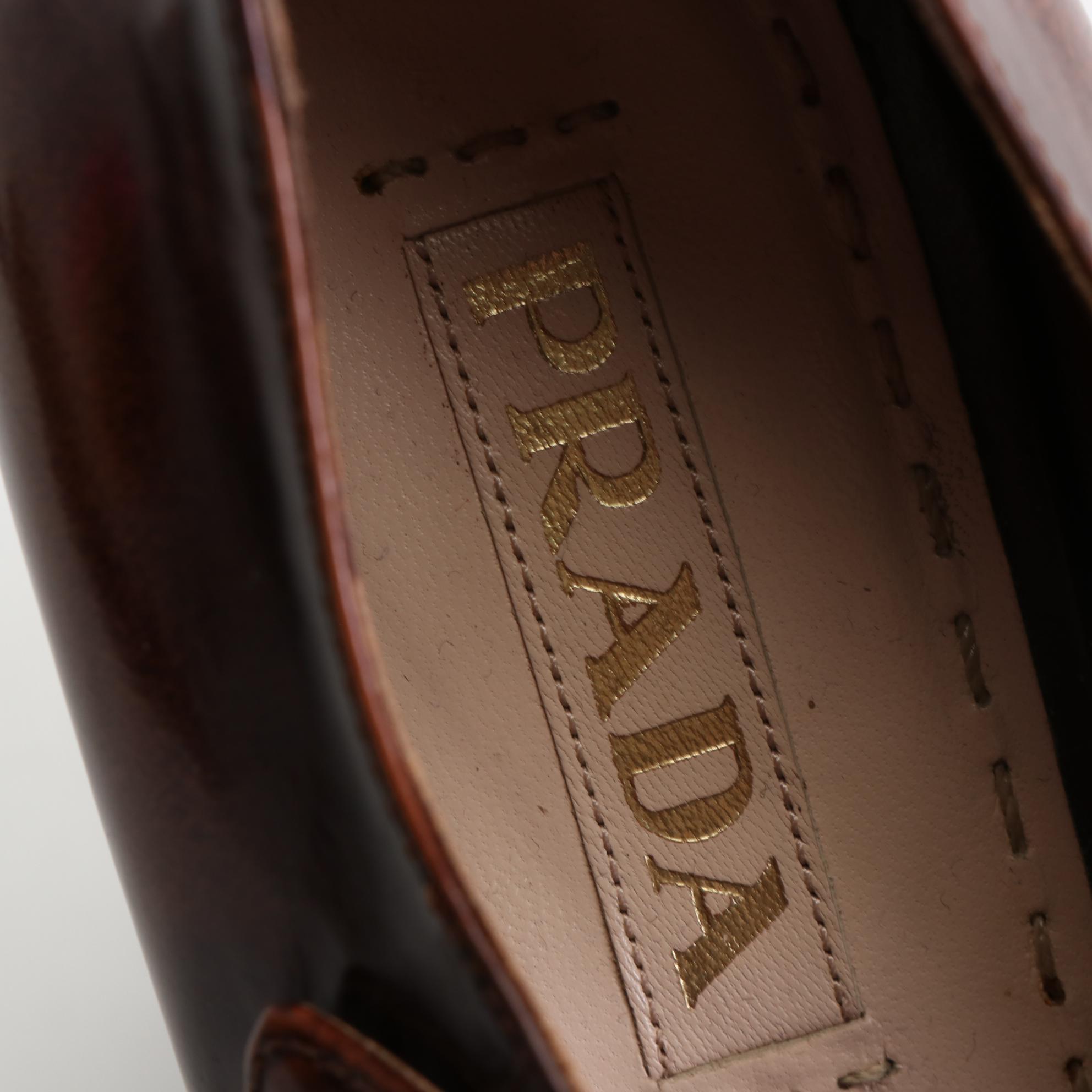 Prada Leather Platform Mary Jane Wedge Pumps