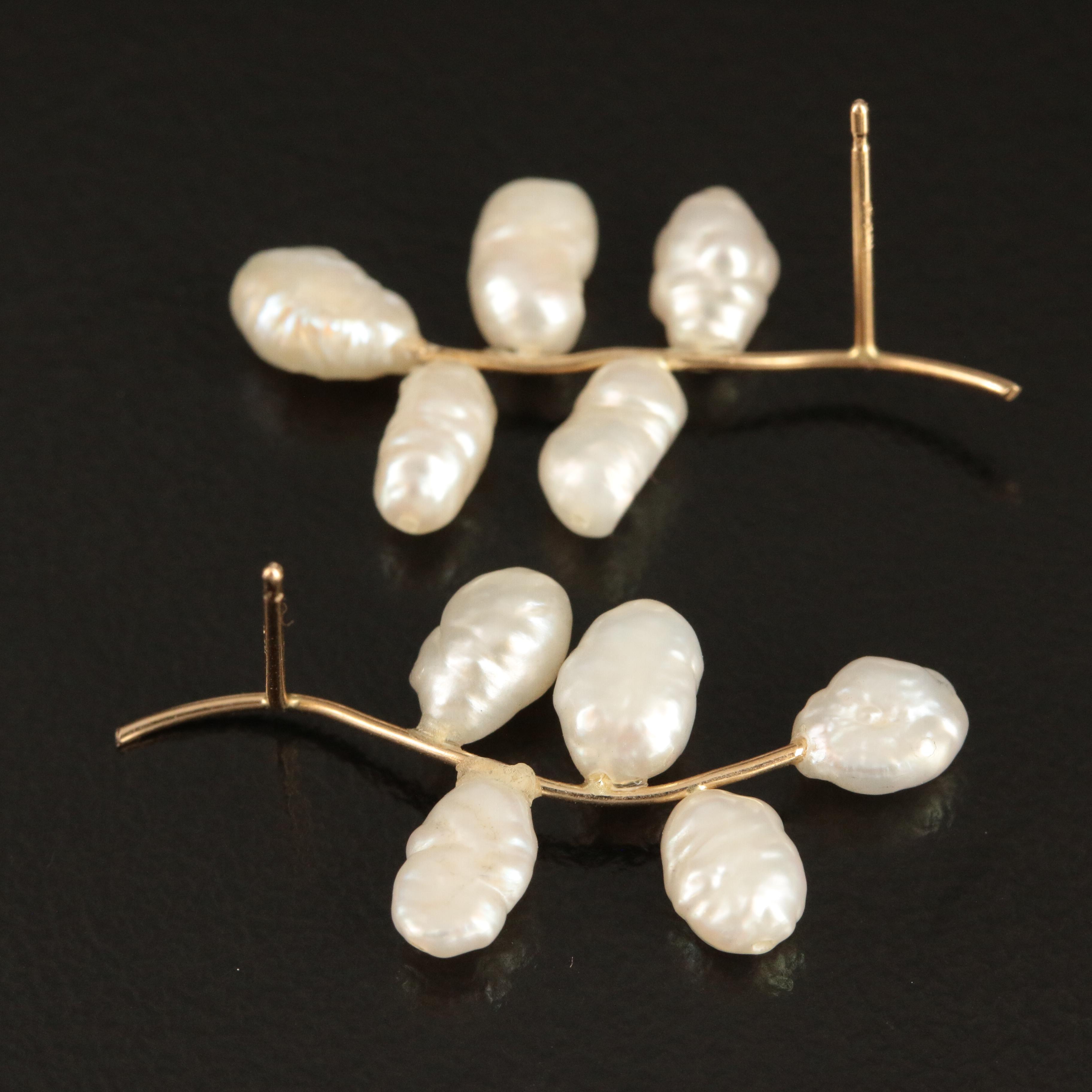 14K Cultured Pearl Folate Earrings
