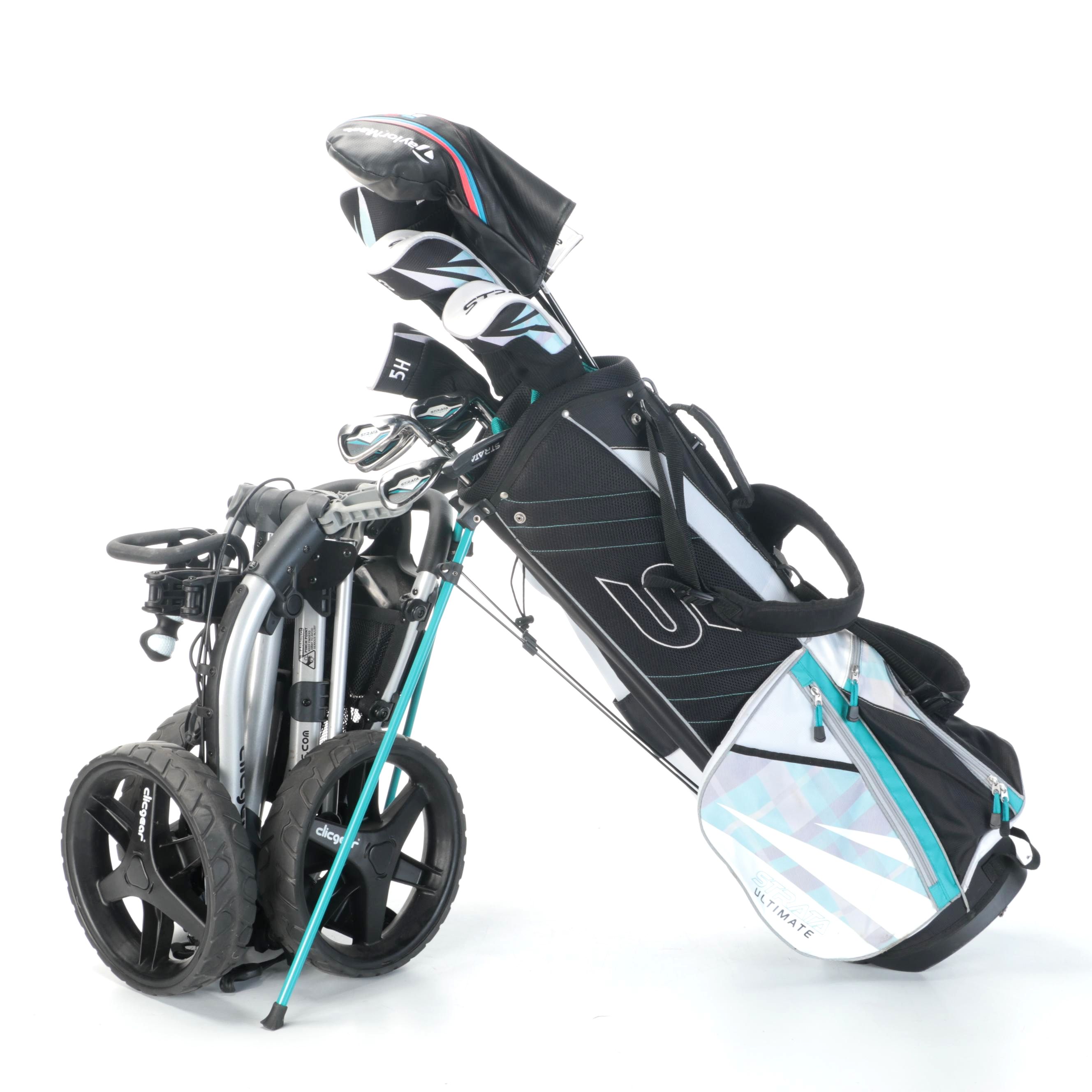 Strata Ultimate Golf Clubs and Bag with Clicgear Model 3.5+ Trolley