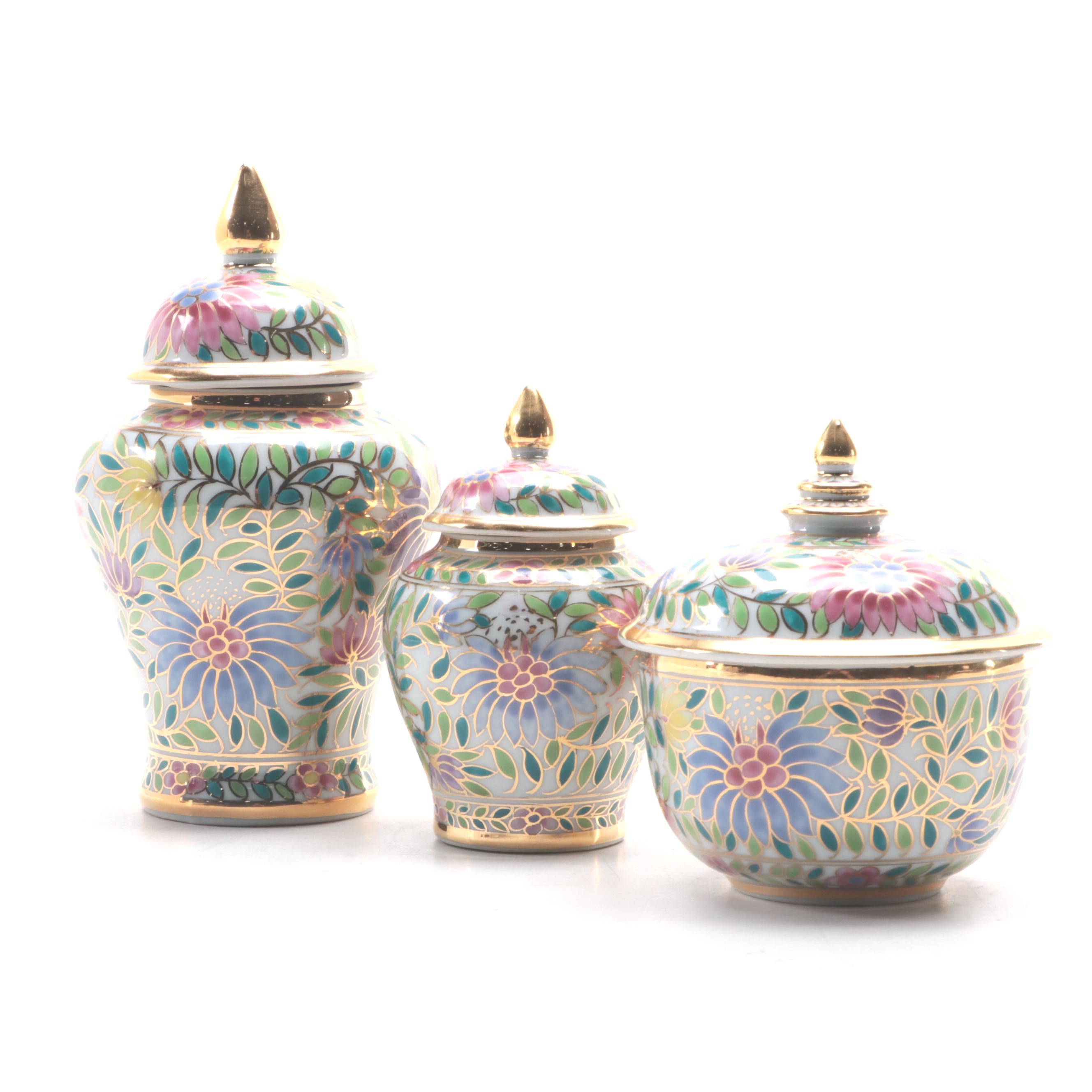 Gilt Accented Porcelain Ginger Jar Set