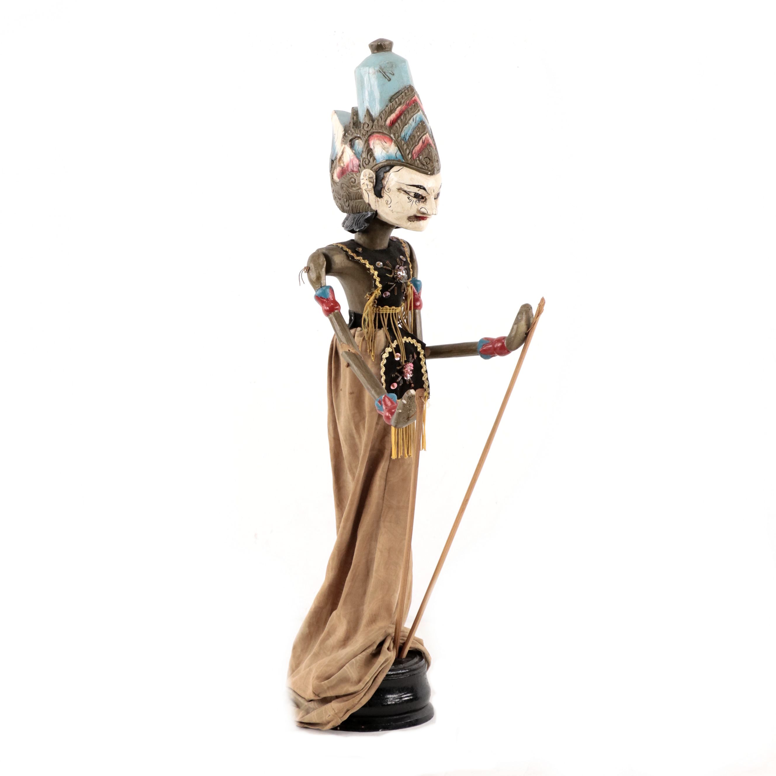 Indonesian Wayang Golek Hand-Carved Wood Rod Puppet