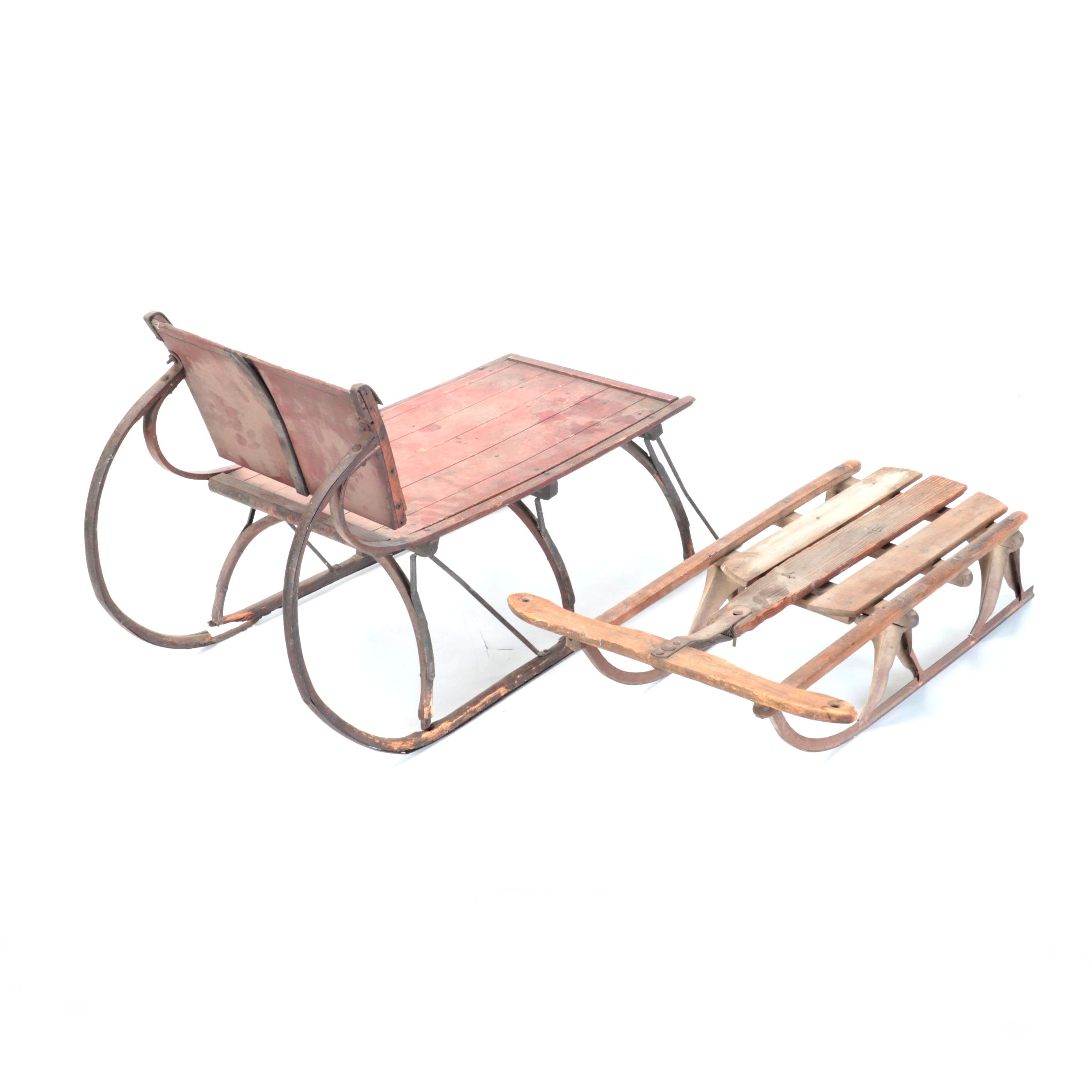 Paris Mfg. Co. and Other Wooden and Metal Children's Sleds, Early 20th Century