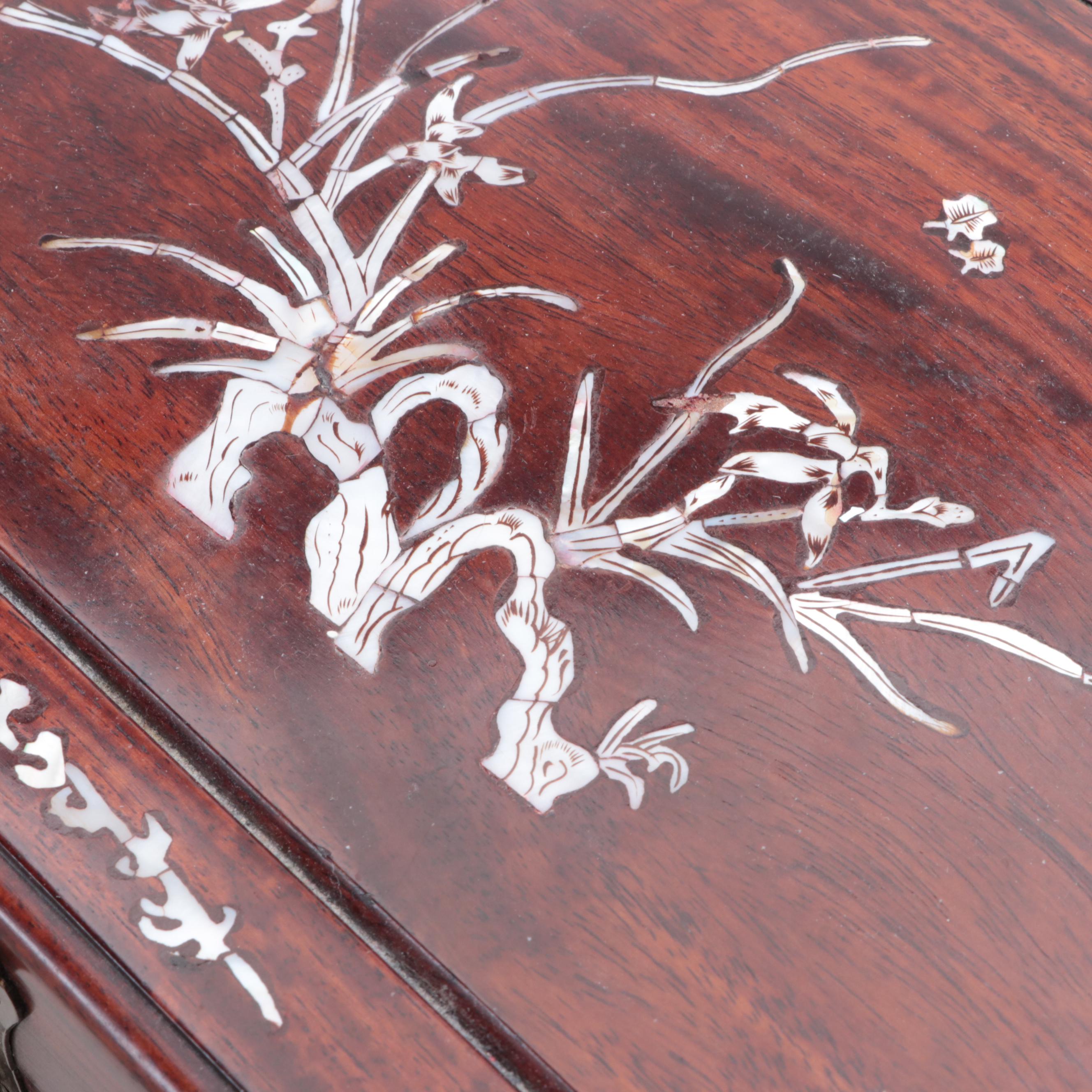 Chinese Brass-Mounted and Shell-Inlaid Rosewood Jewelry Box