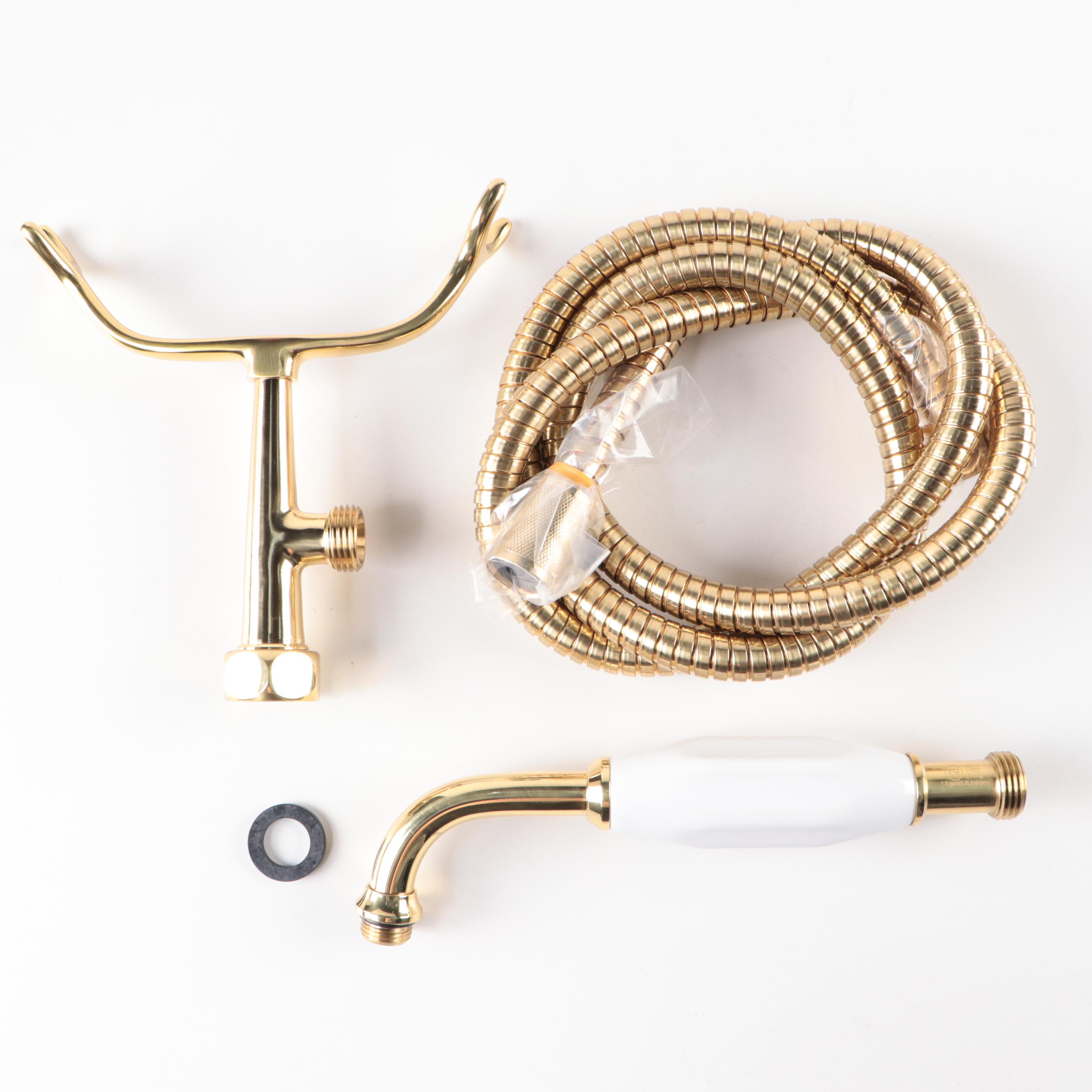 Polished Brass Telephone Handle Hand Shower With Hose and Cradle