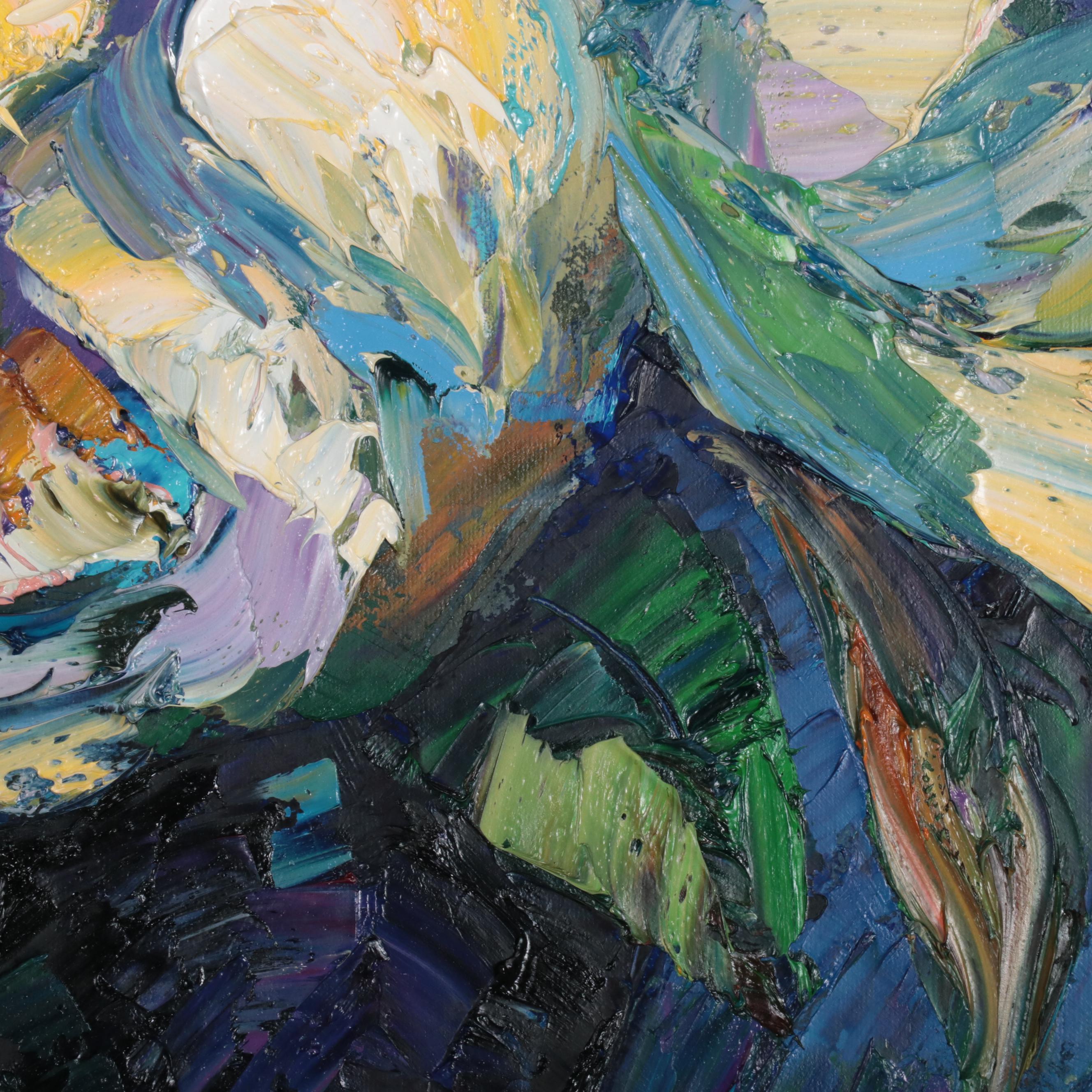 Wen Ze Chen Floral Still Life Oil Painting "Blue Poem," 1995