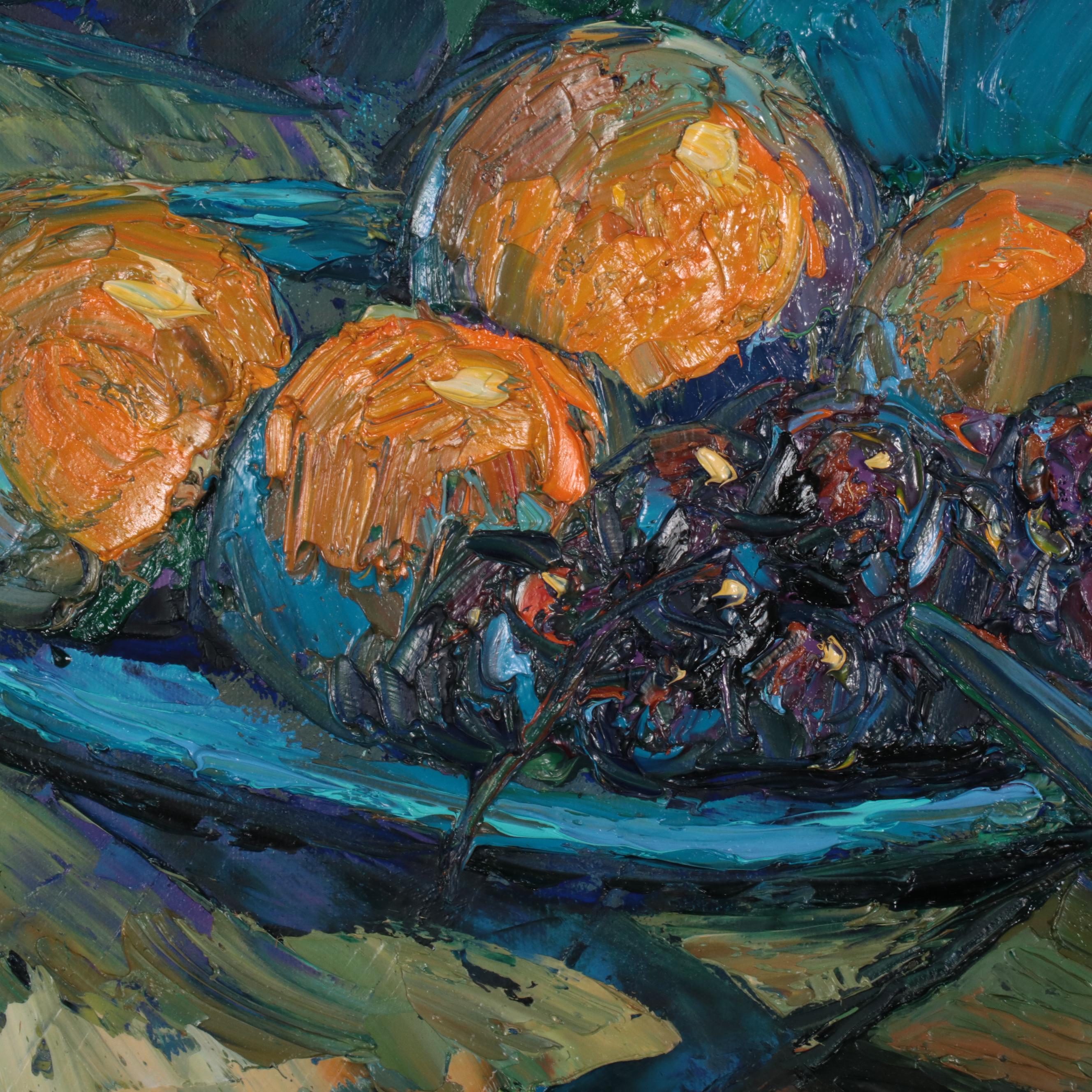 Wen Ze Chen Floral Still Life Oil Painting "Blue Poem," 1995