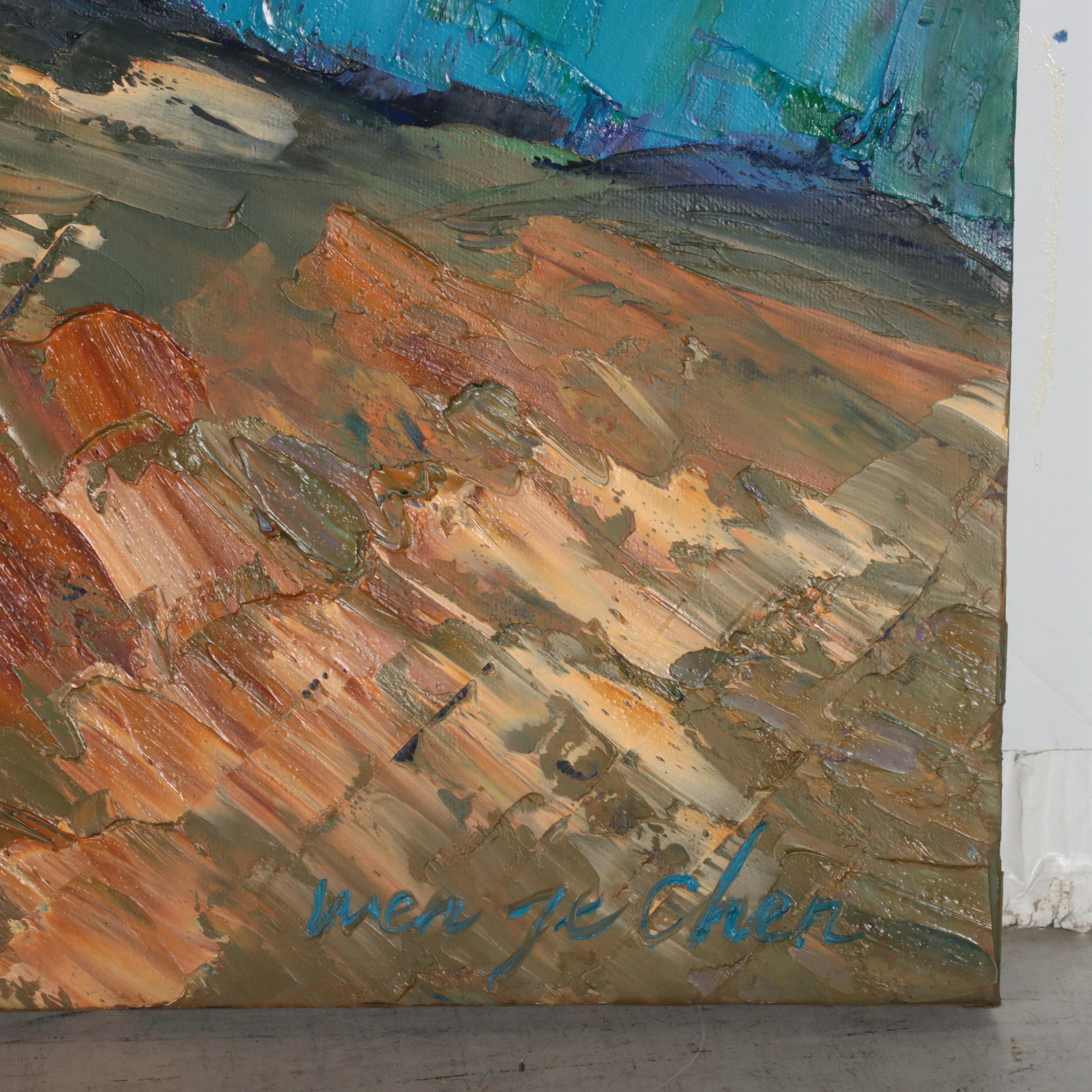 Wen Ze Chen Floral Still Life Oil Painting "Blue Poem," 1995