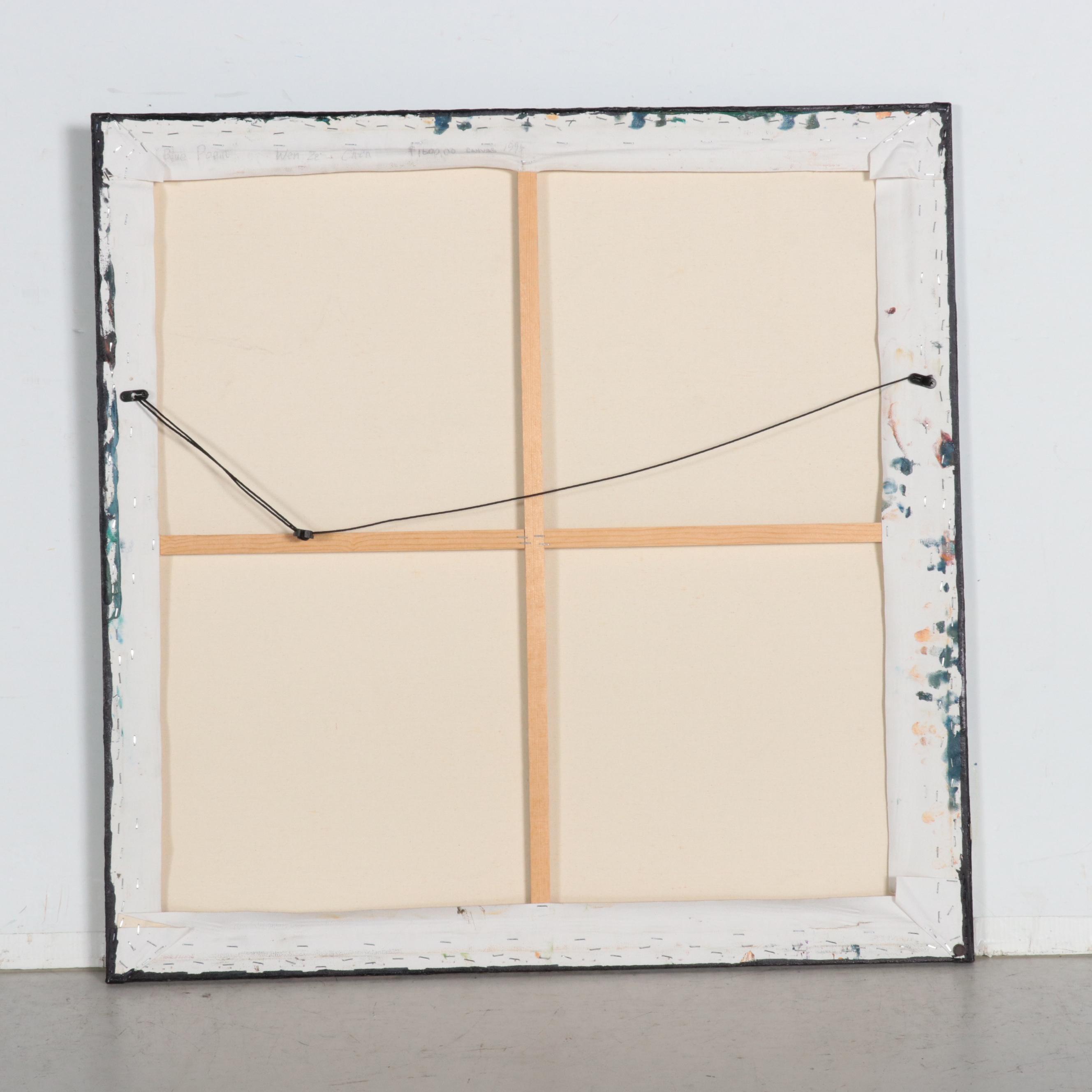 Wen Ze Chen Floral Still Life Oil Painting "Blue Poem," 1995