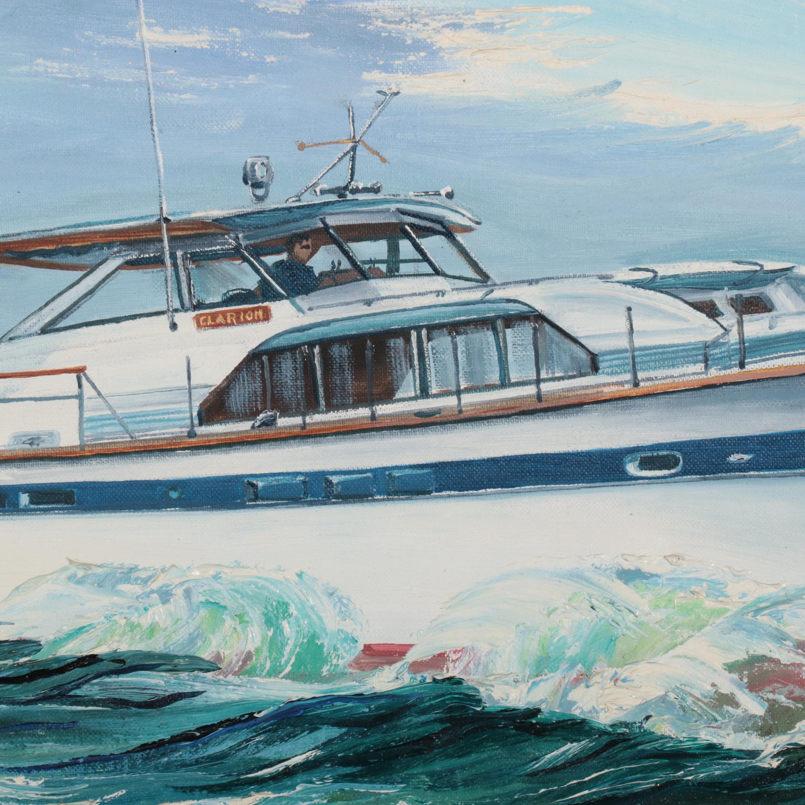 Marshall J. Rahn Nautical Oil Painting of a Yacht, 1968