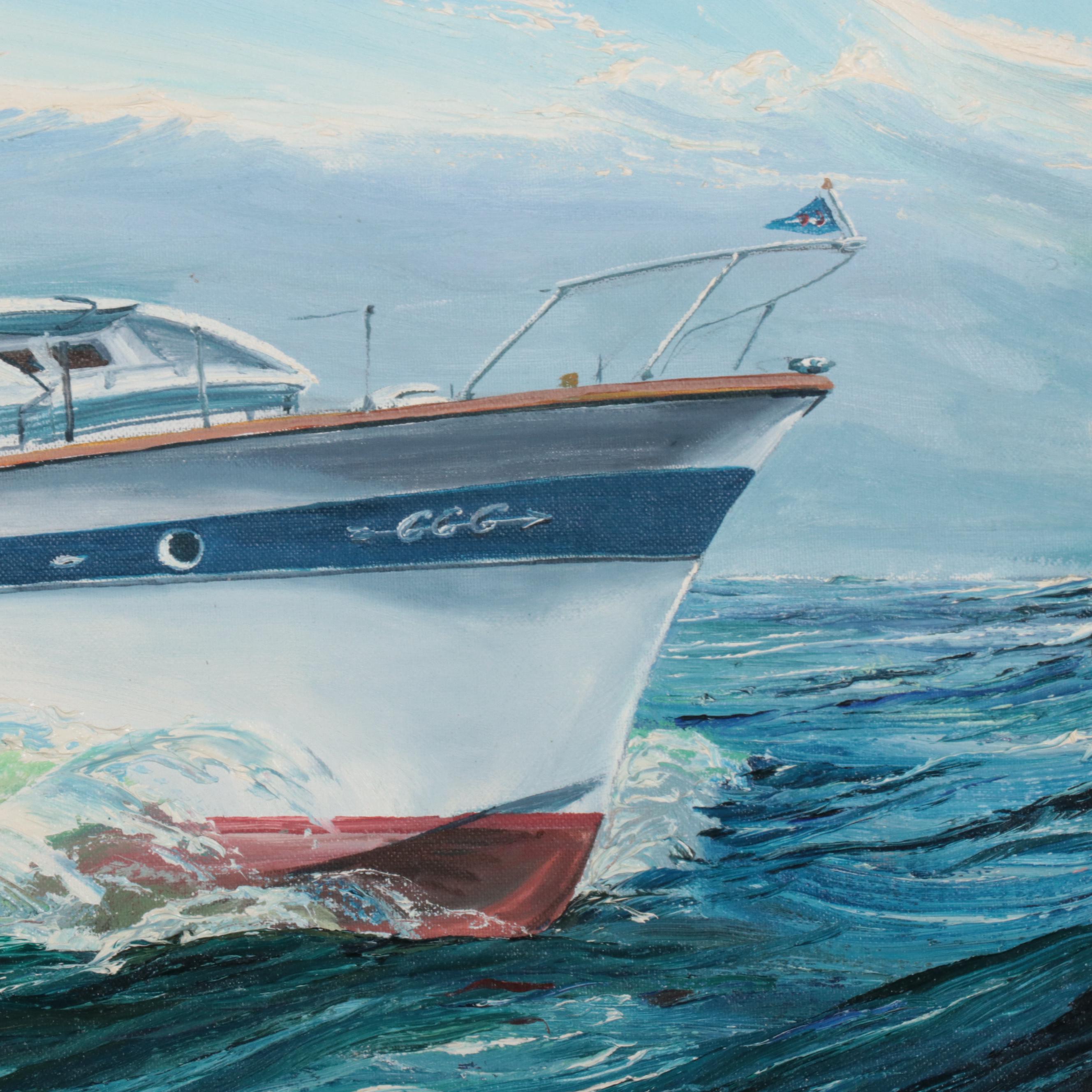 Marshall J. Rahn Nautical Oil Painting of a Yacht, 1968