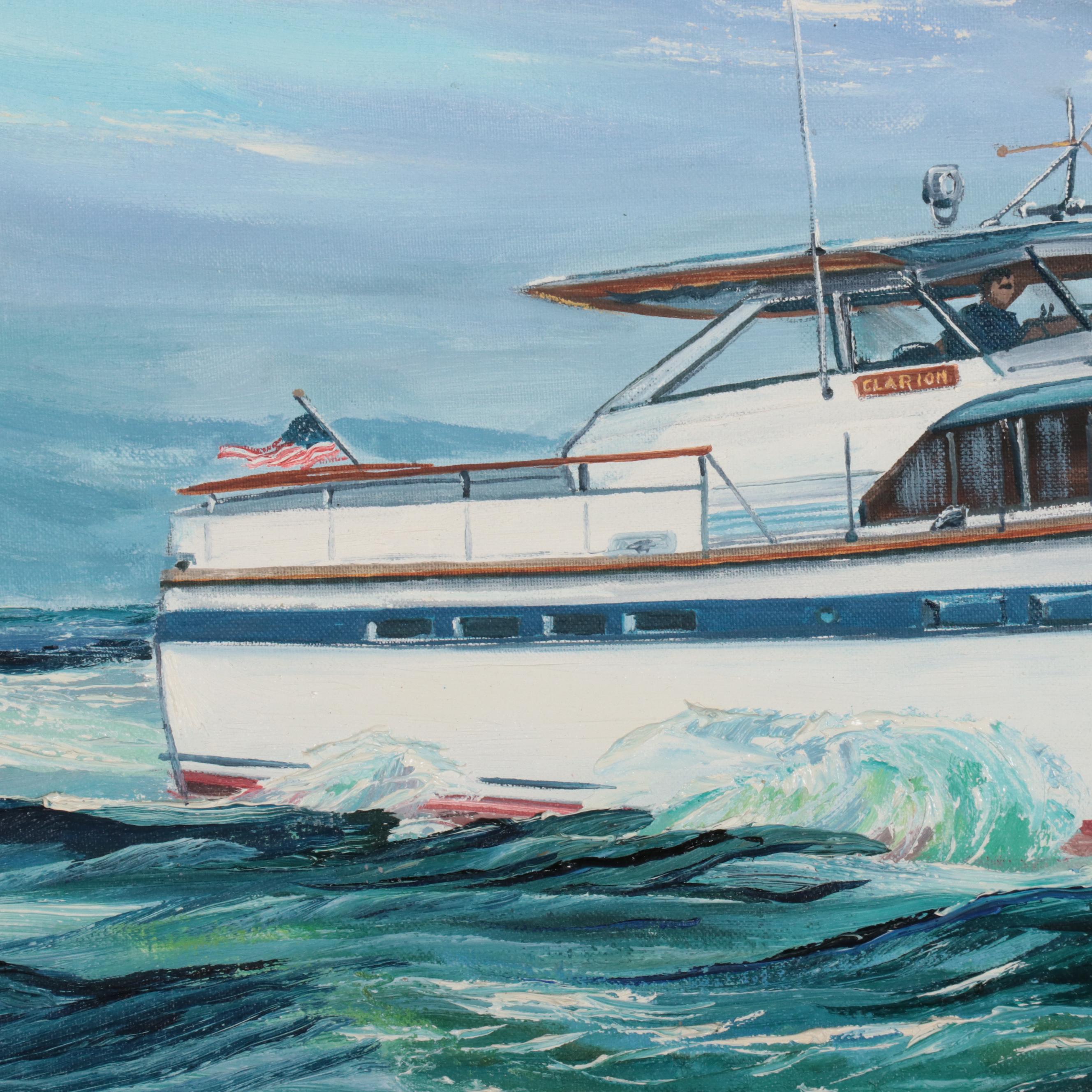 Marshall J. Rahn Nautical Oil Painting of a Yacht, 1968