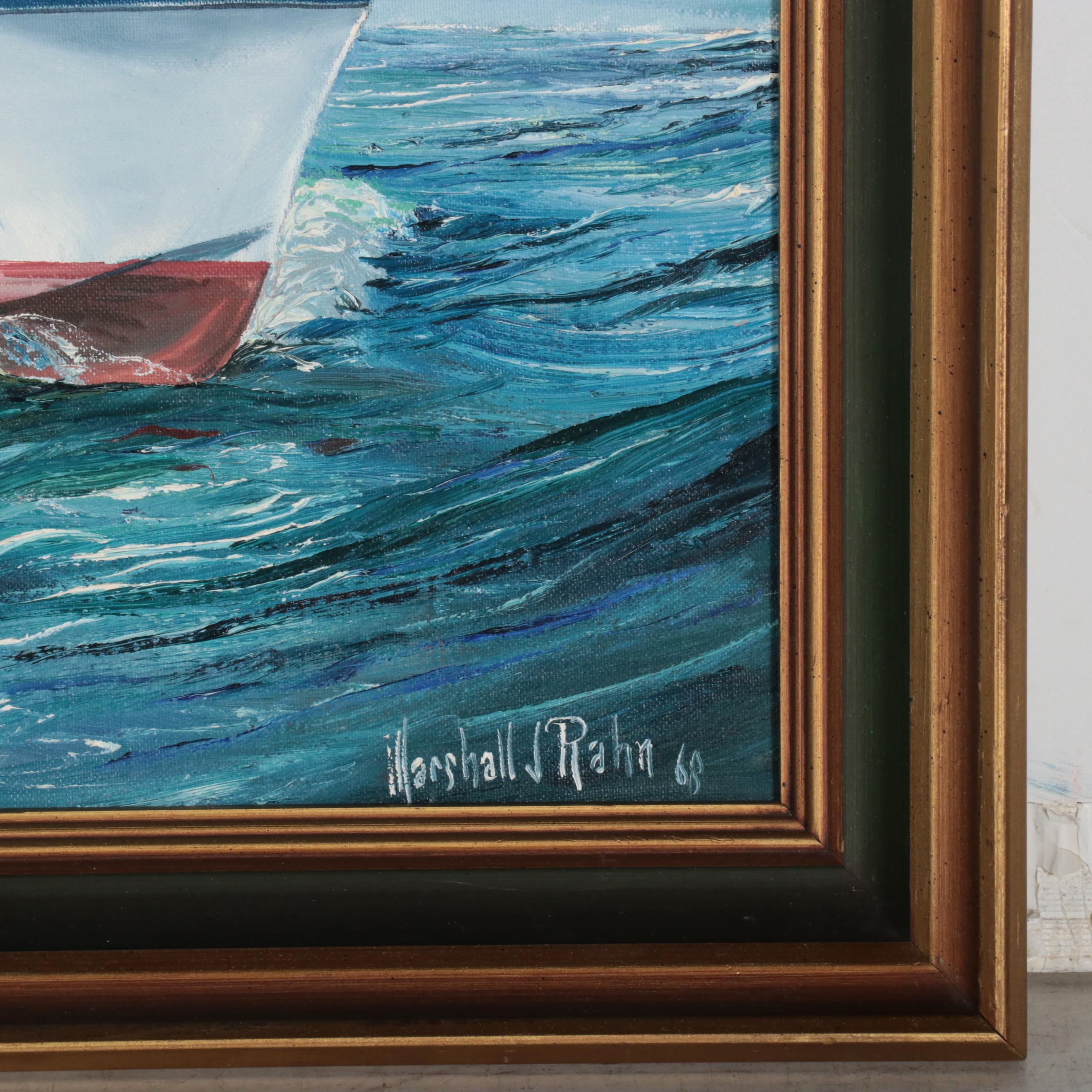 Marshall J. Rahn Nautical Oil Painting of a Yacht, 1968
