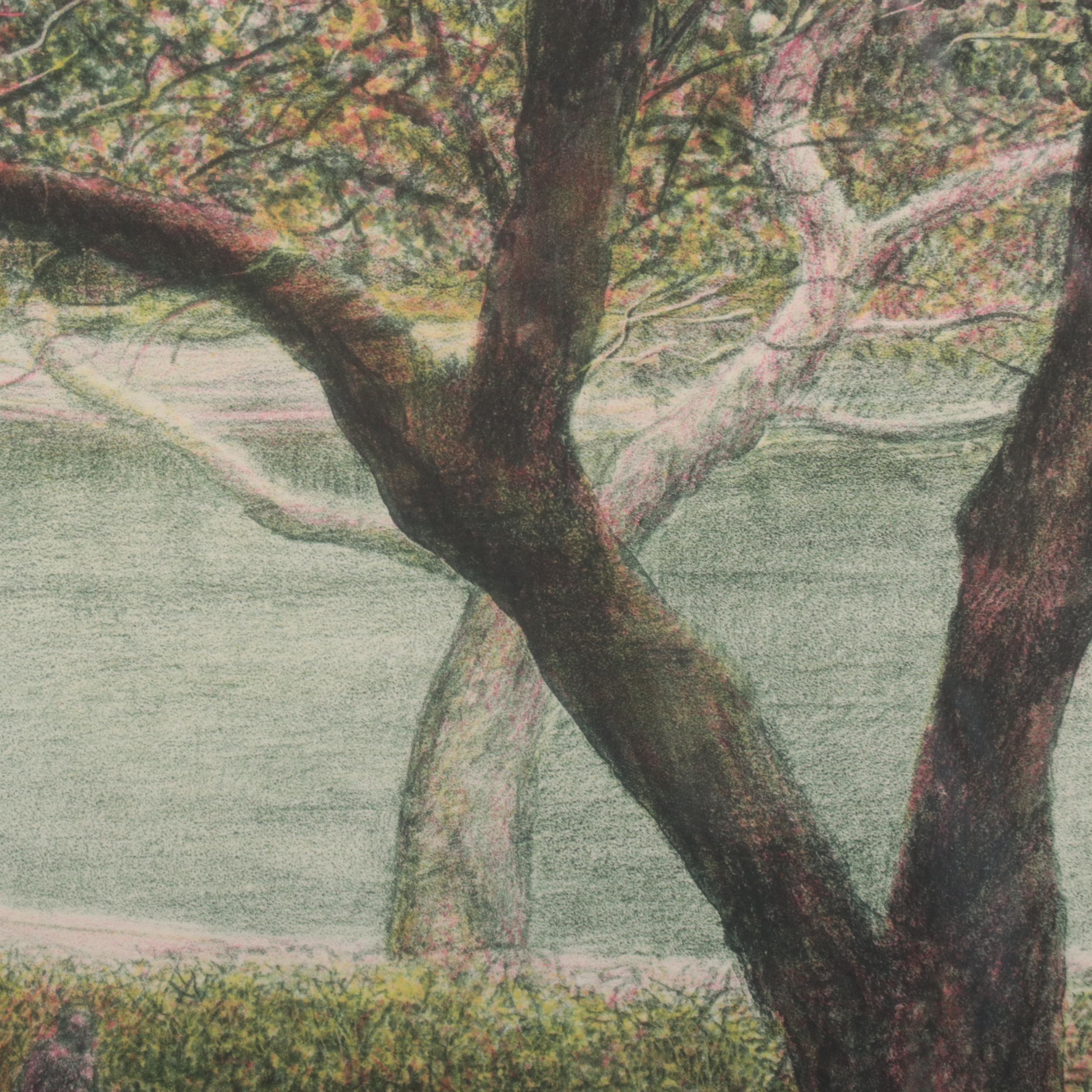 Harold Altman Lithograph of Park Scene "Sailboats," 1990