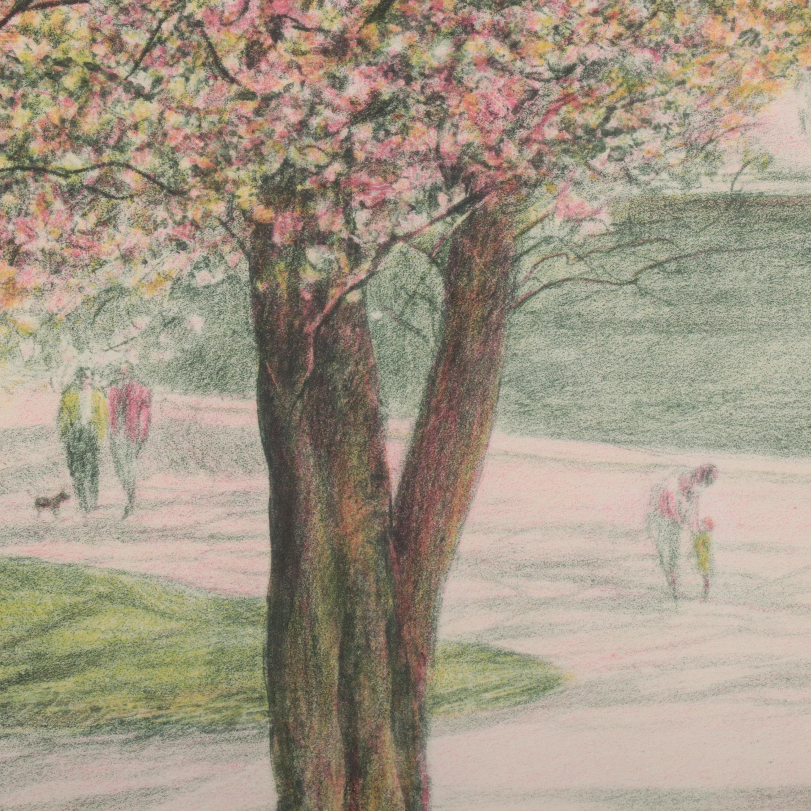 Harold Altman Lithograph of Park Scene "Sailboats," 1990