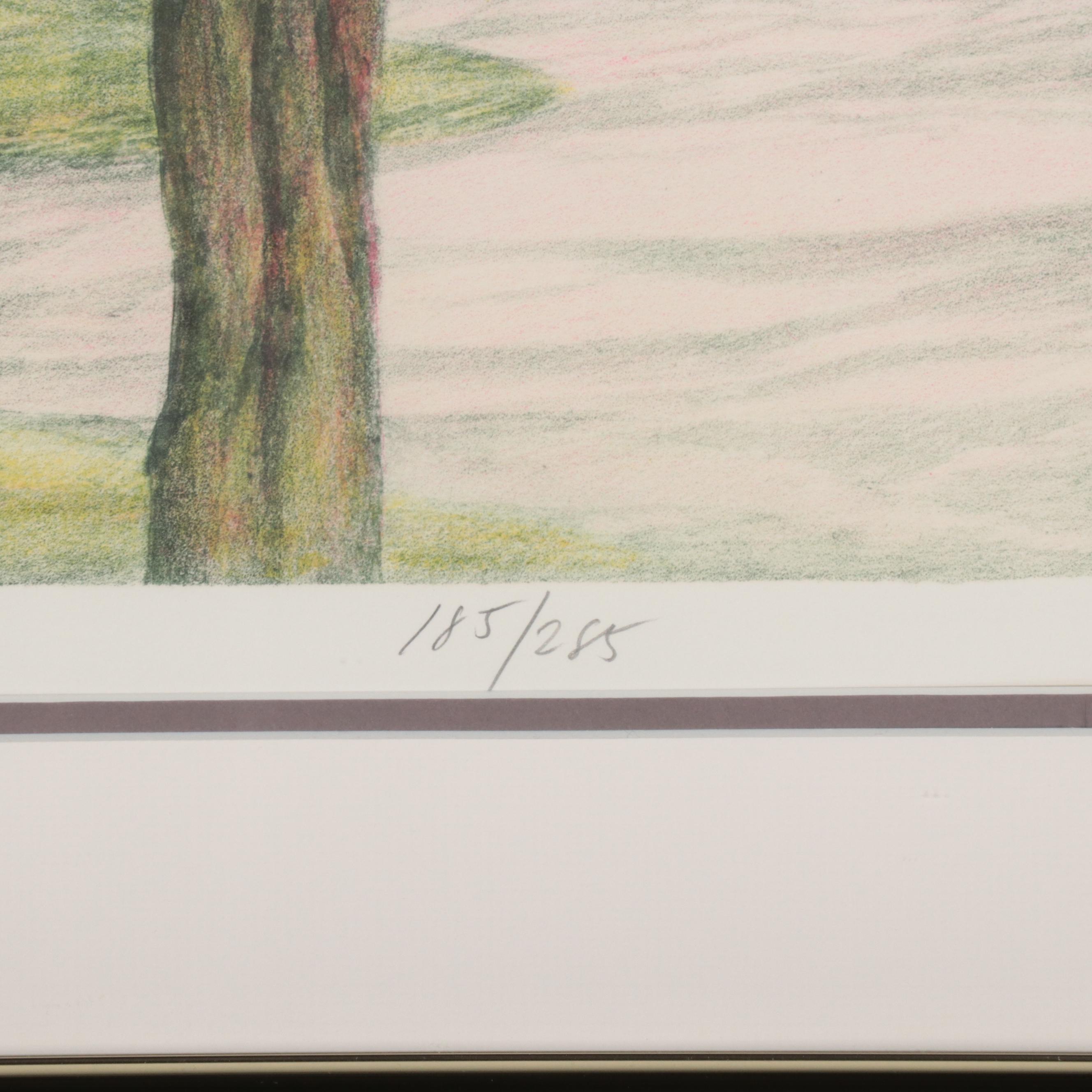 Harold Altman Lithograph of Park Scene "Sailboats," 1990