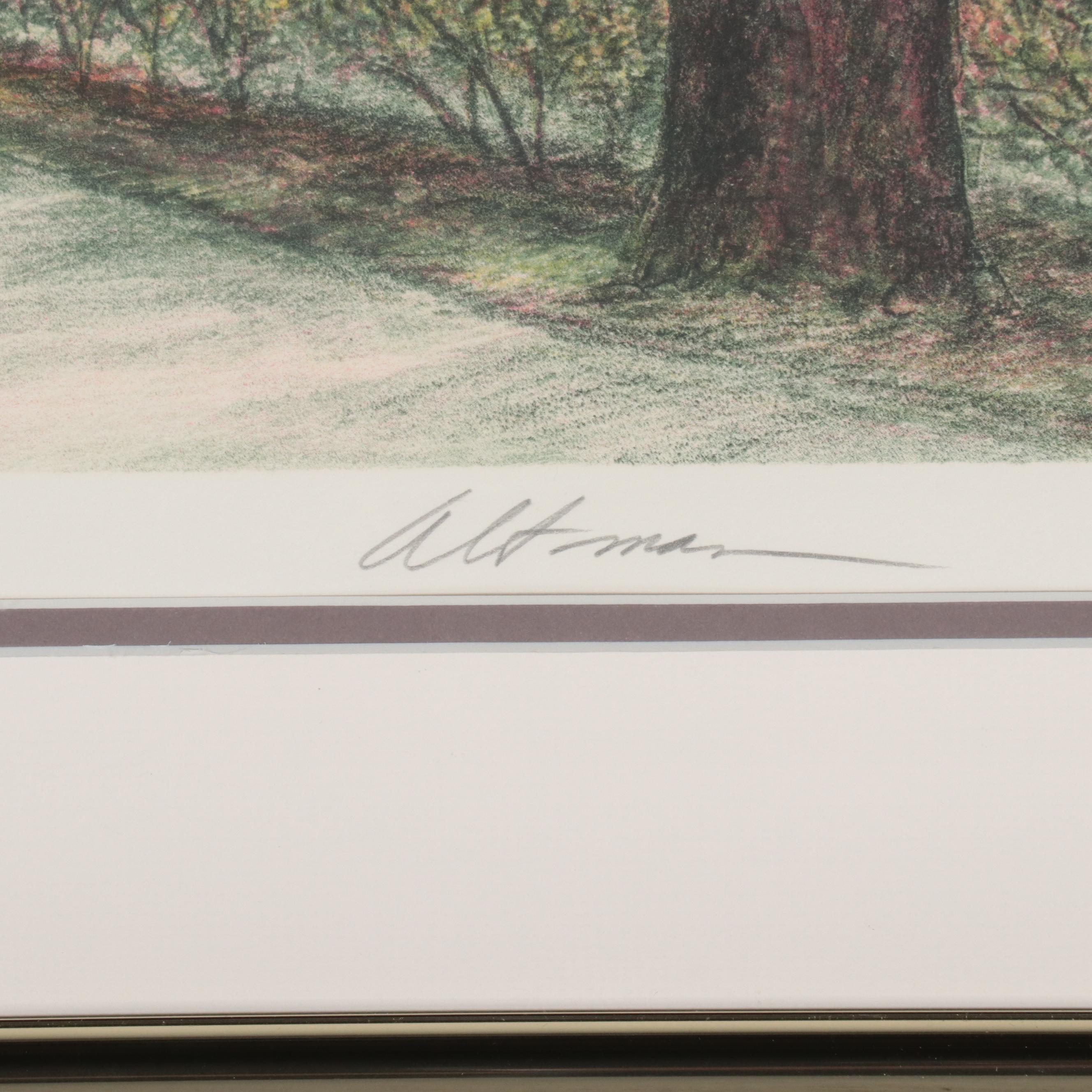 Harold Altman Lithograph of Park Scene "Sailboats," 1990