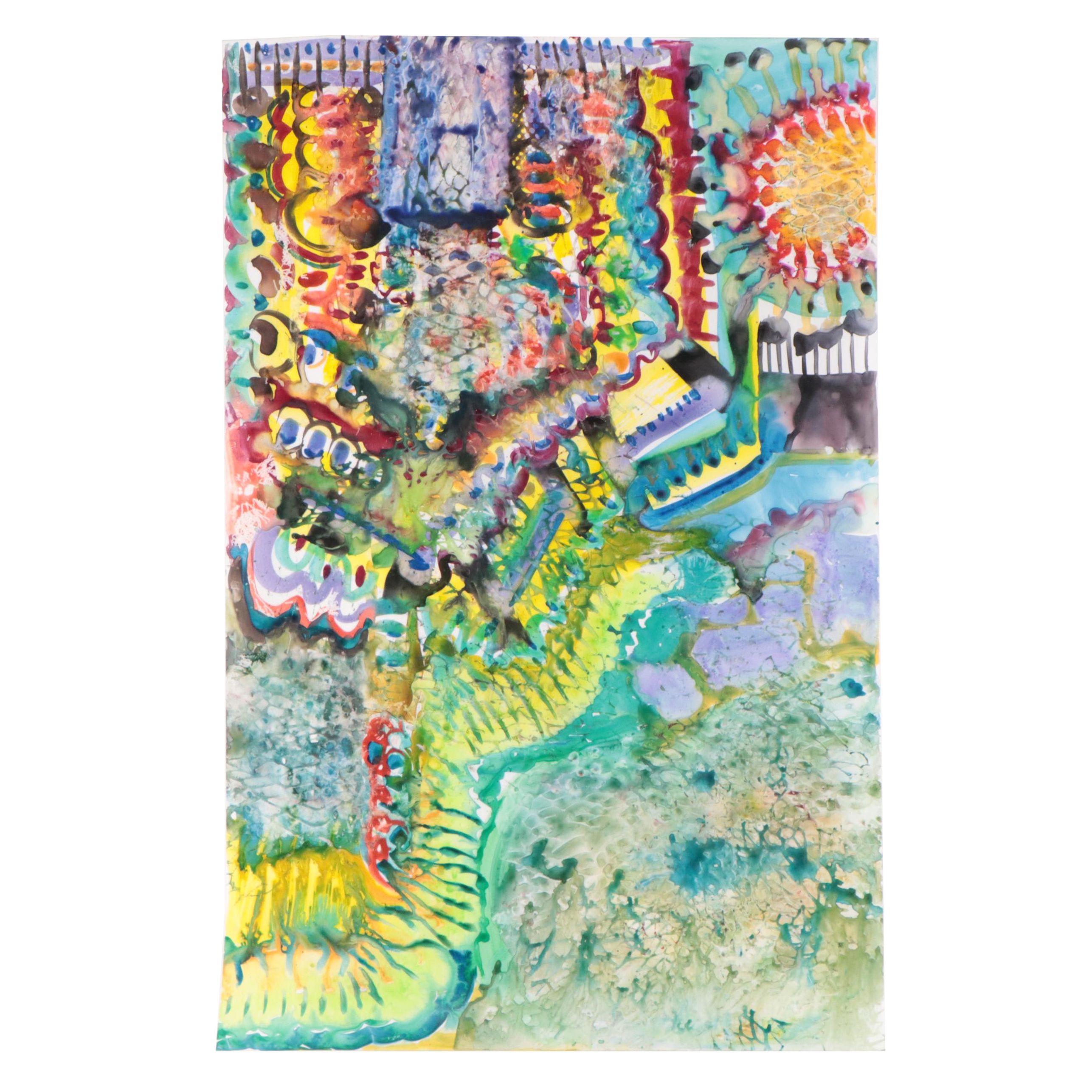 Phiris Sickels Collaborative Non-Objective Abstract Watercolor Painting