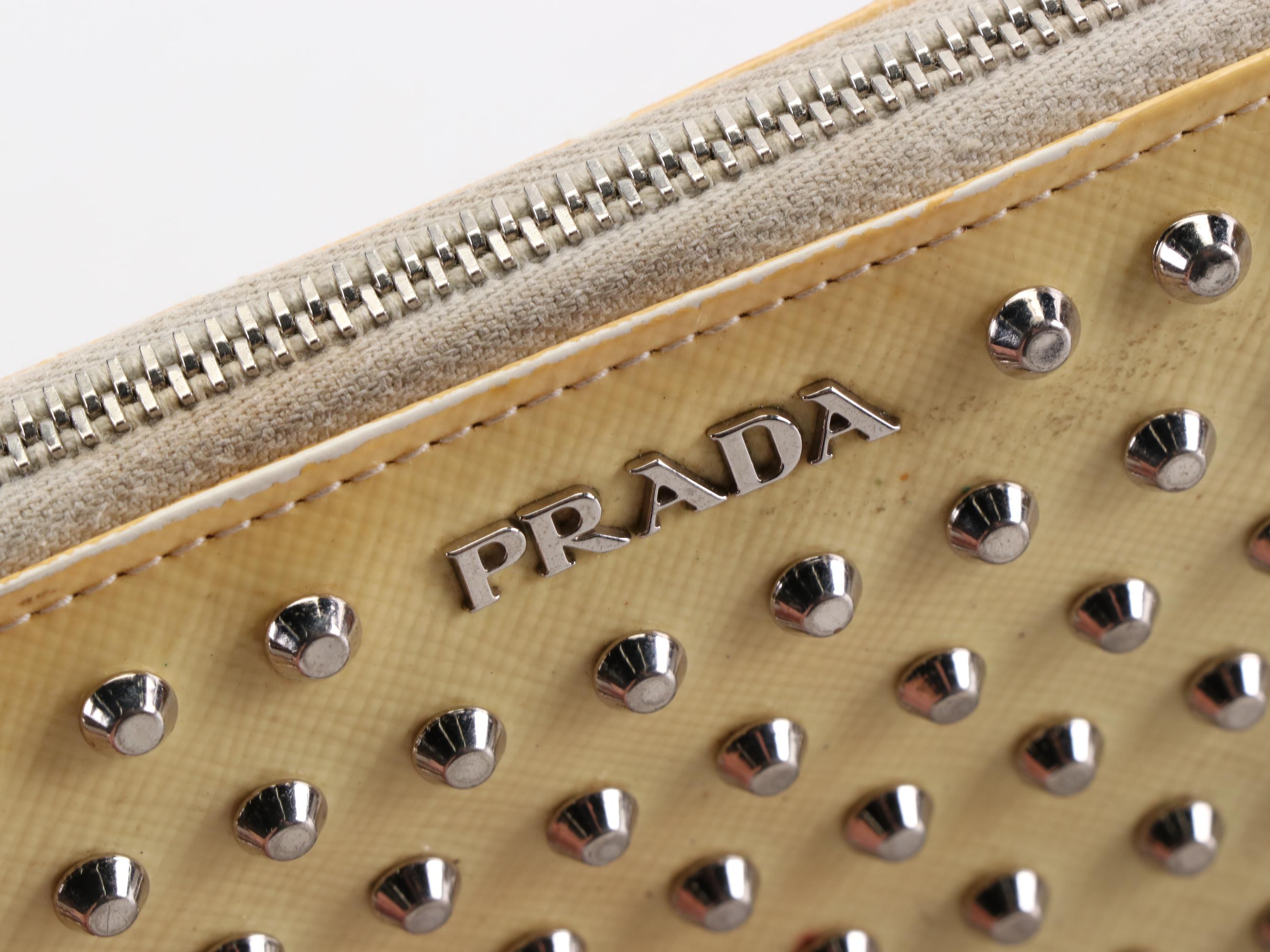 Prada Studded Zippy Wallet 1M0506 in Patent Leather with Box