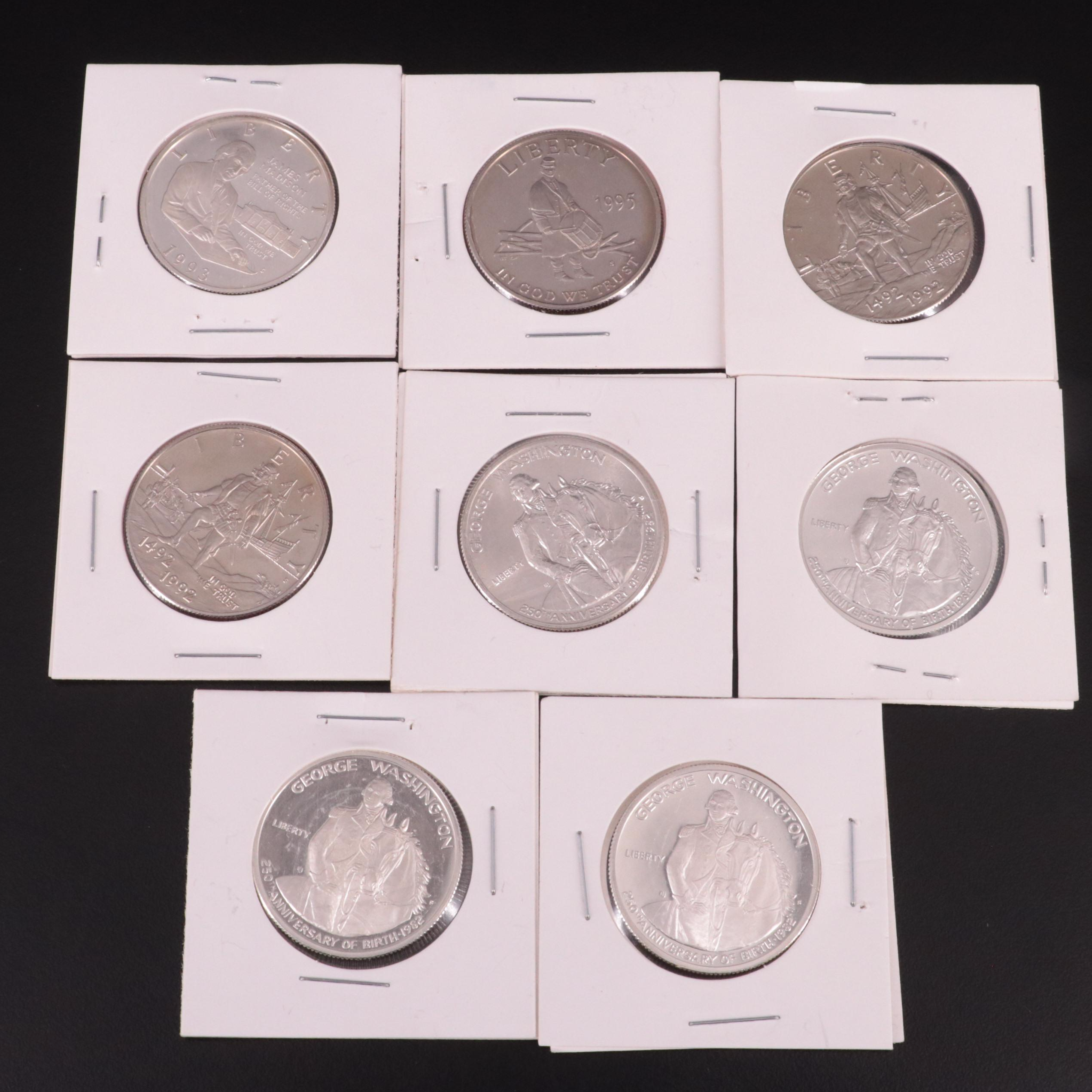 Eight Modern Commemorative Half Dollars, Including Silver