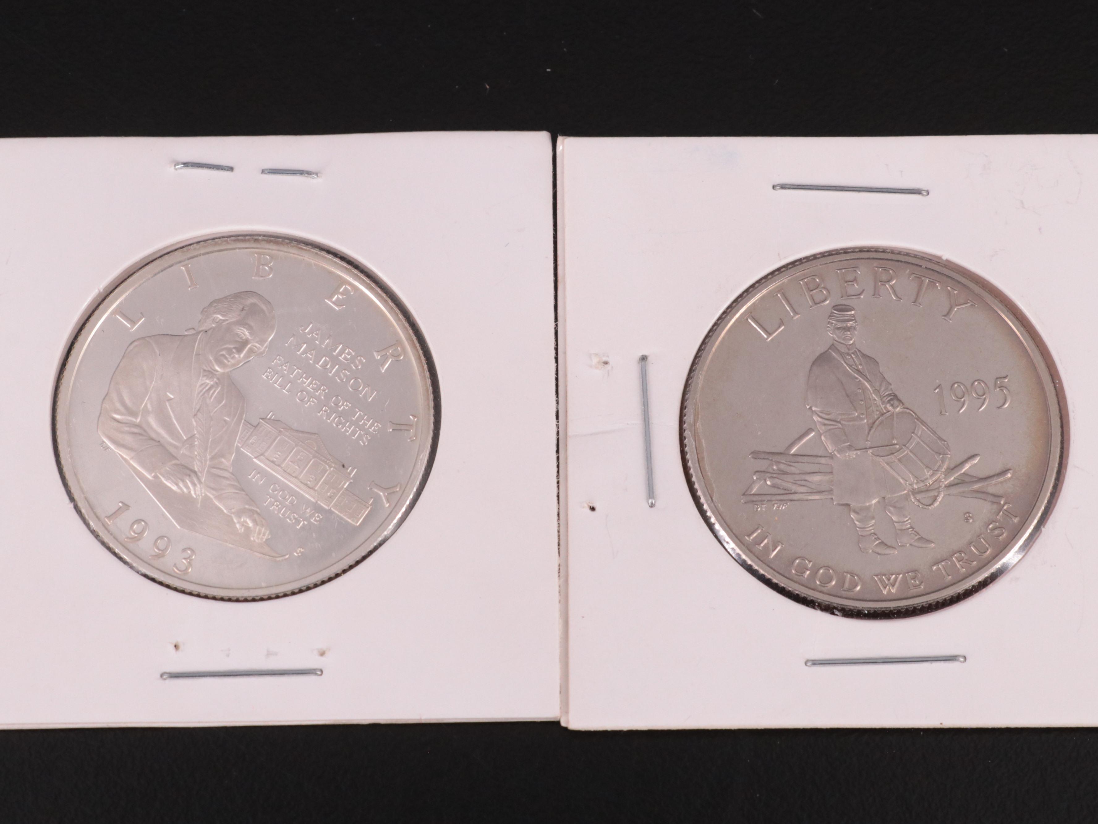 Eight Modern Commemorative Half Dollars, Including Silver