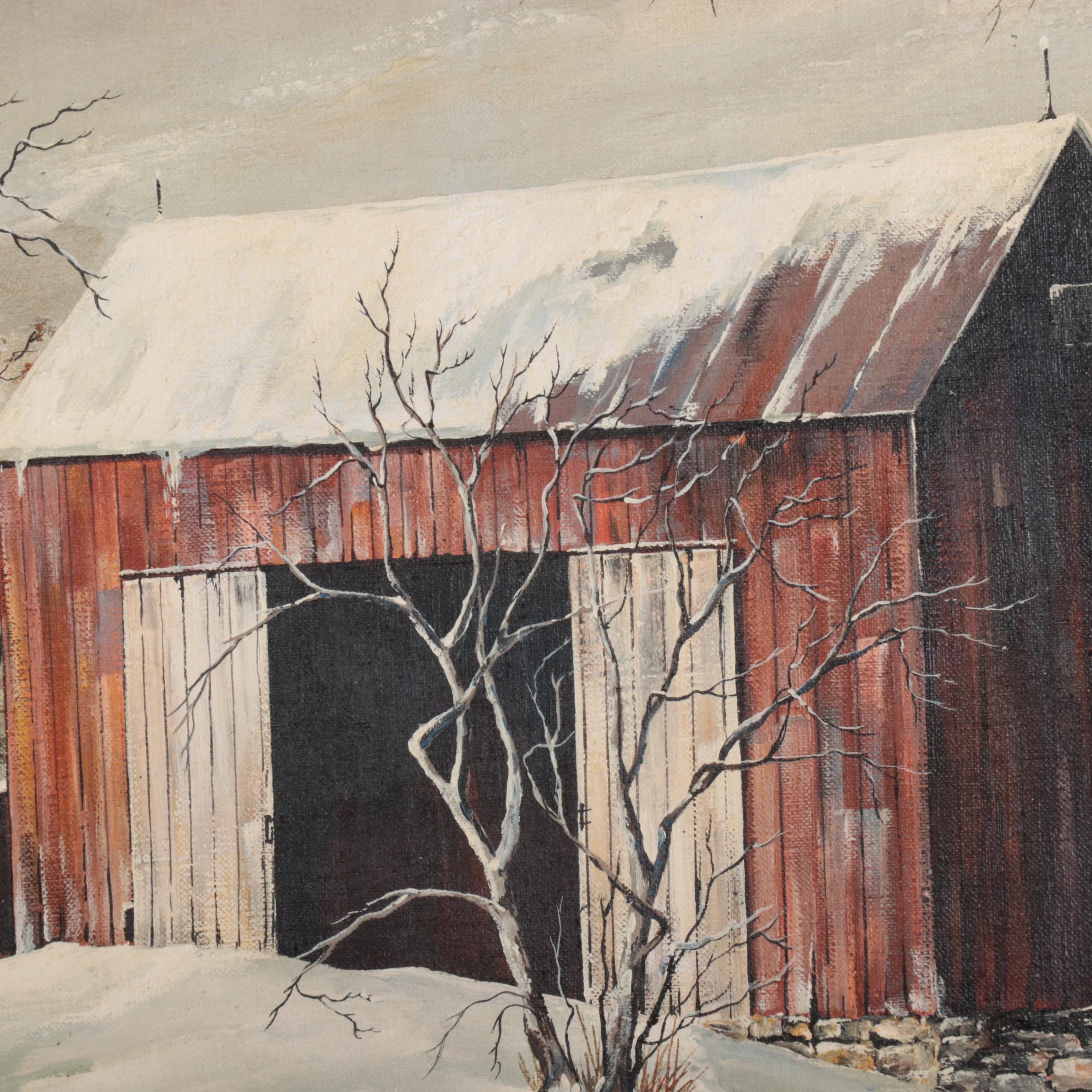 Oil Painting of Winter Landscape, 1970