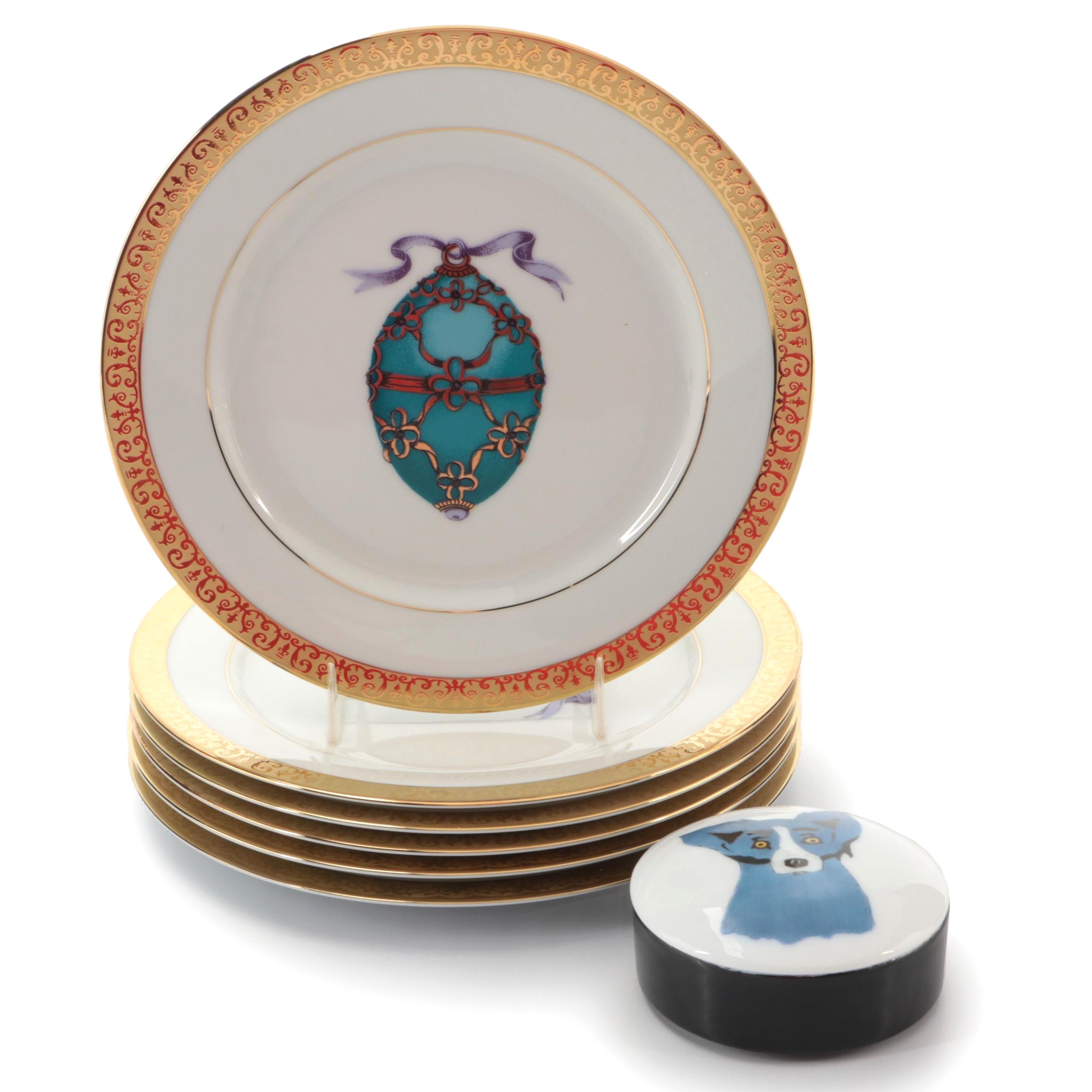 Royal Gallery "Gold Buffet" and Other Plates with Hand-Painted Porcelain Box