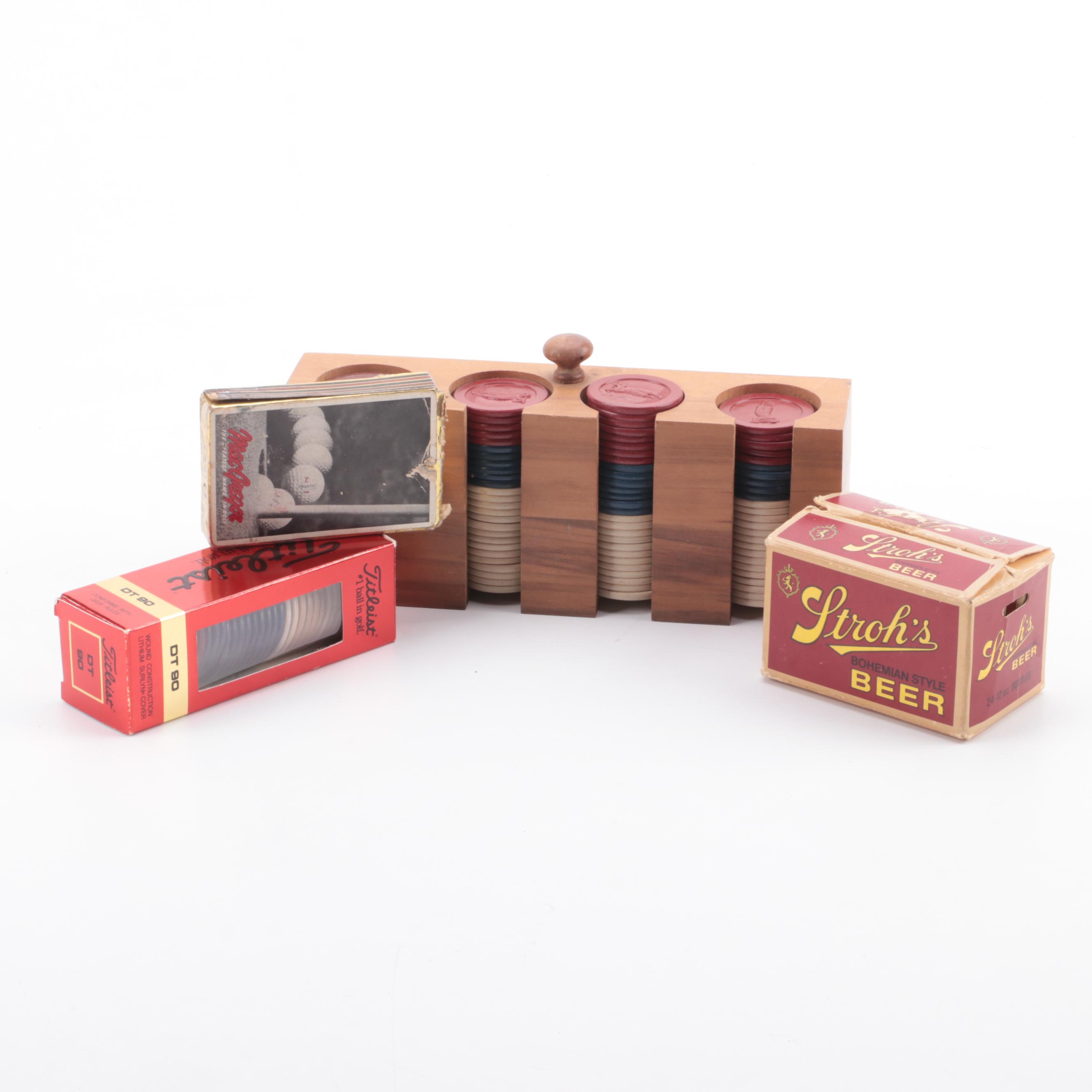 Stroh's Beer Playing Cards with Other Playing Cards and Poker Chips