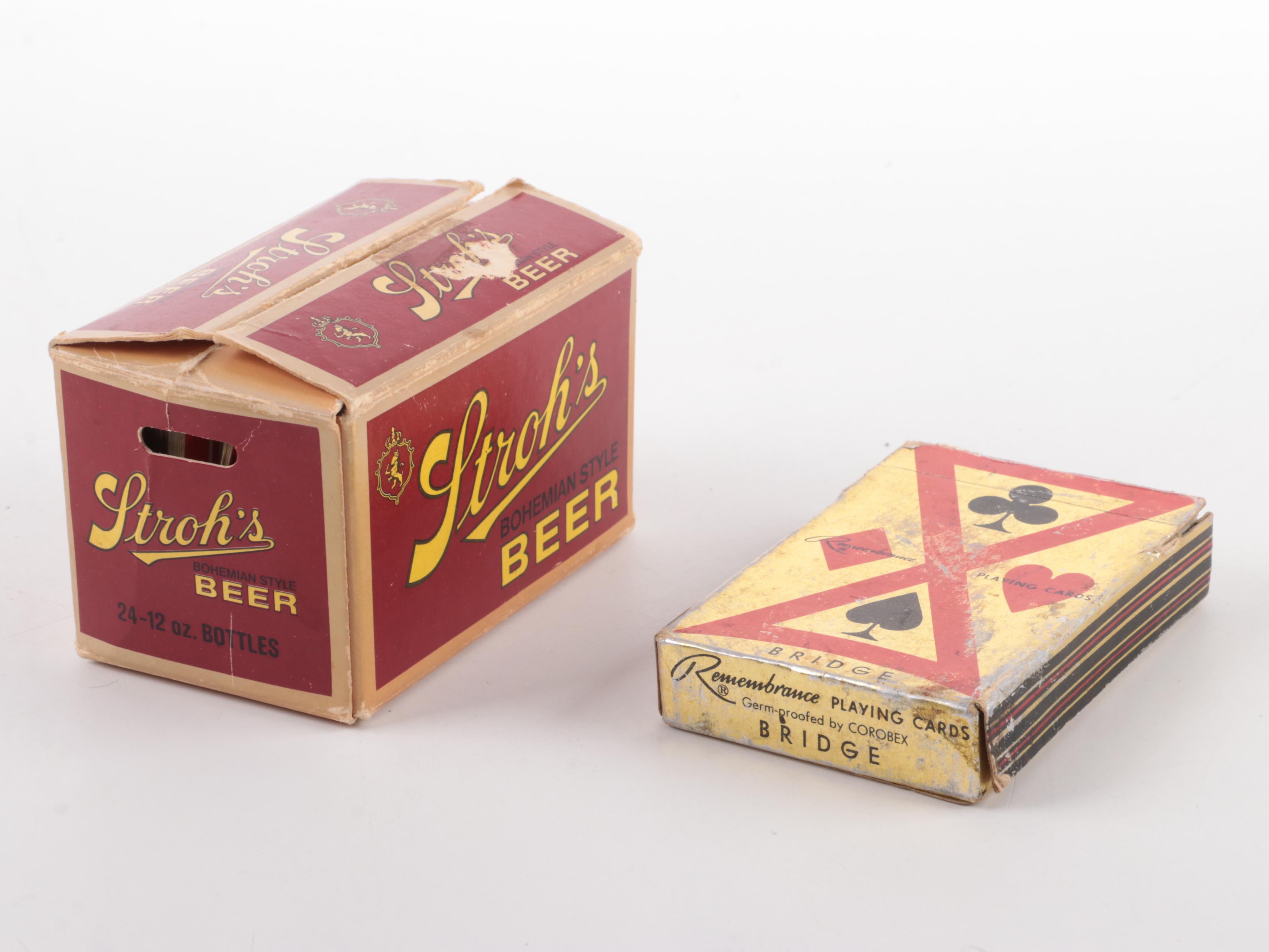 Stroh's Beer Playing Cards with Other Playing Cards and Poker Chips