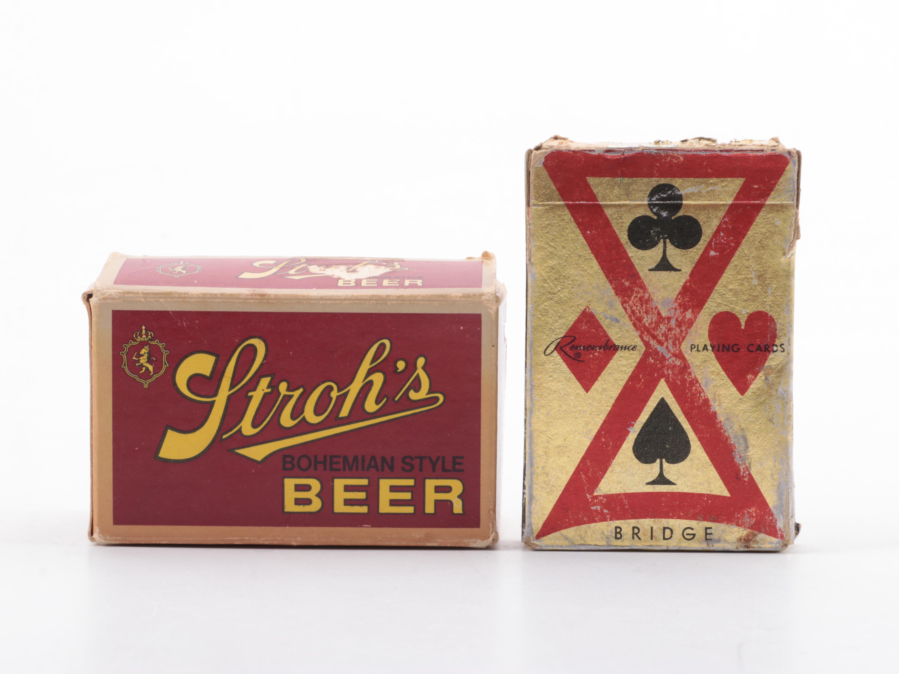Stroh's Beer Playing Cards with Other Playing Cards and Poker Chips