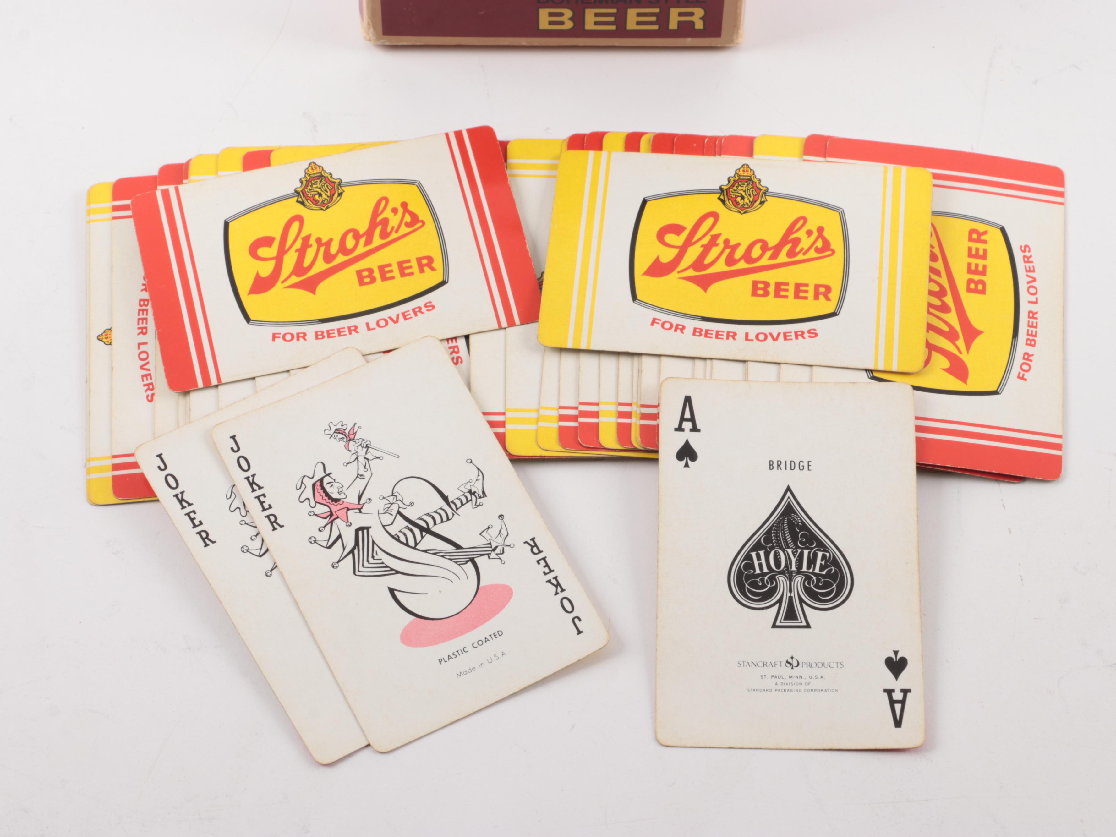 Stroh's Beer Playing Cards with Other Playing Cards and Poker Chips