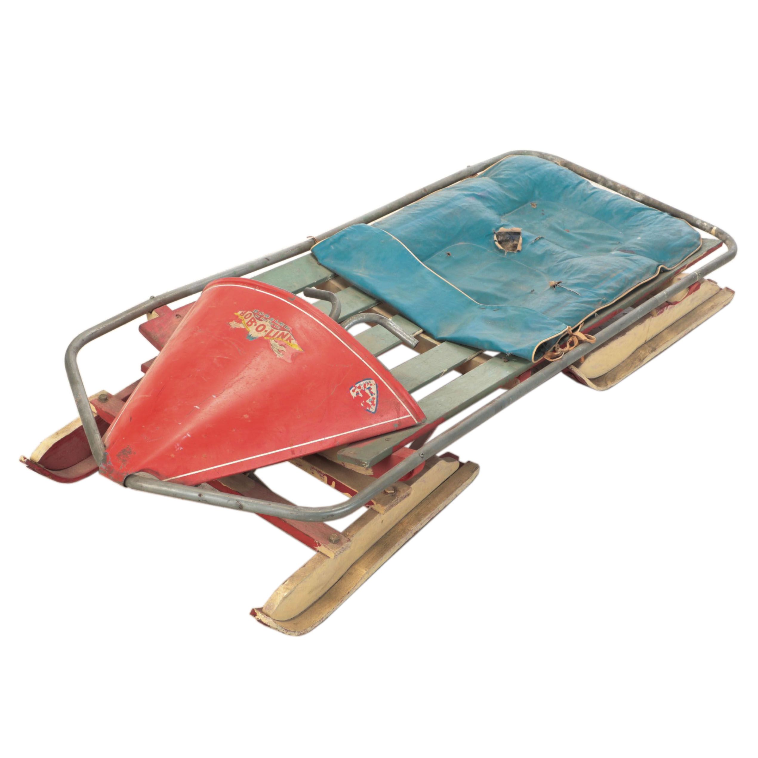 Withington Bob-O-Link Wooden and Metal Bobsled, Mid-20th Century