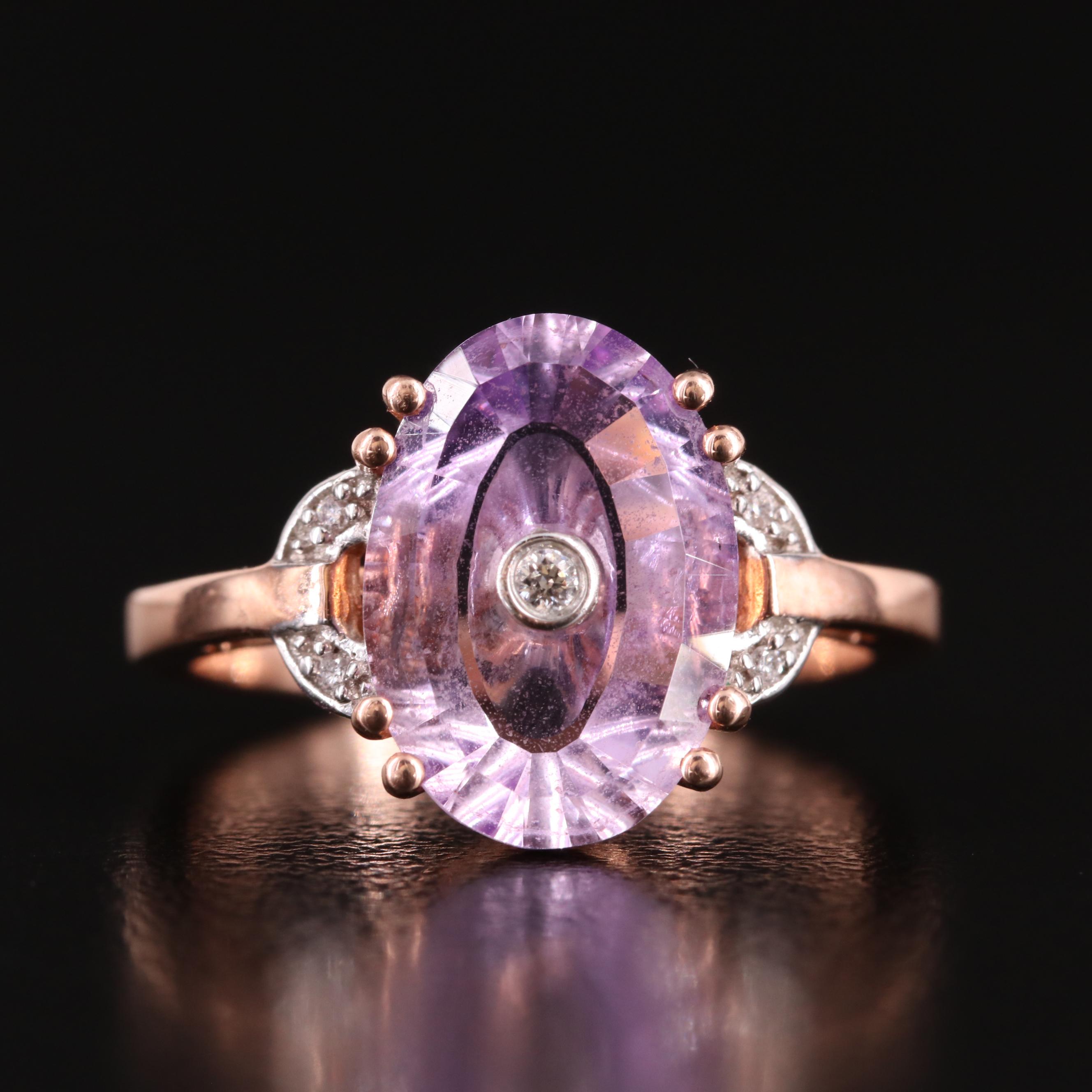 Glenn Lehrer 10K Rose Gold Amethyst and Diamond Ring