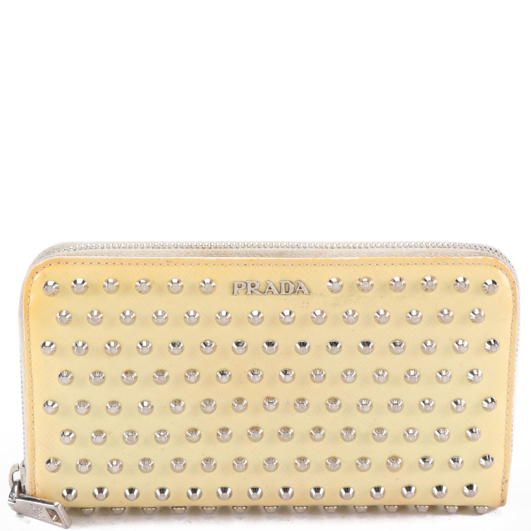 Prada Studded Zippy Wallet 1M0506 in Patent Leather with Box