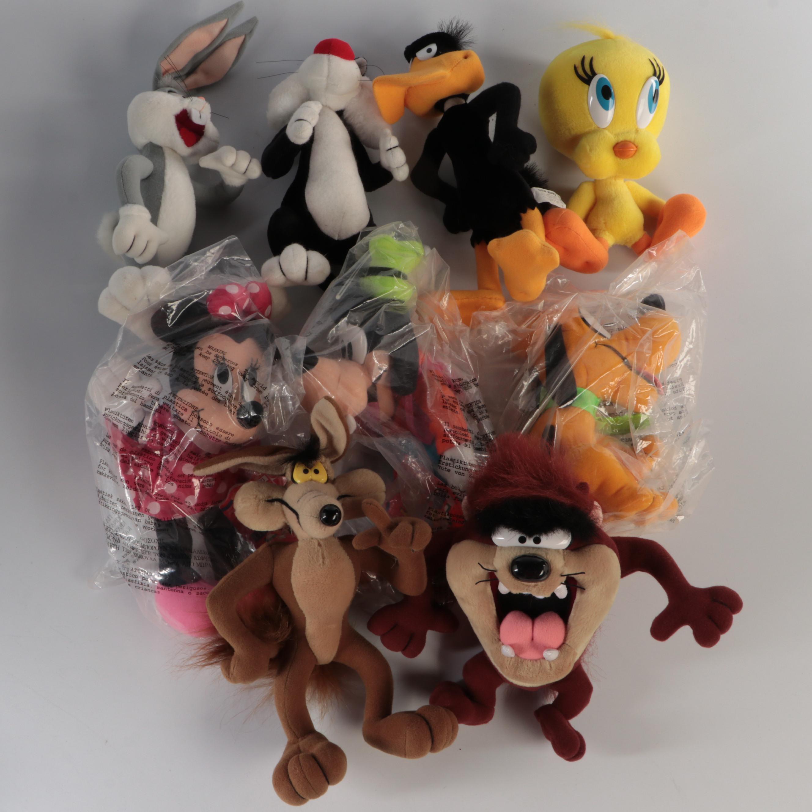 Looney Tunes and Disney Themed Plush Toys Featuring Pluto, Mickey, and More