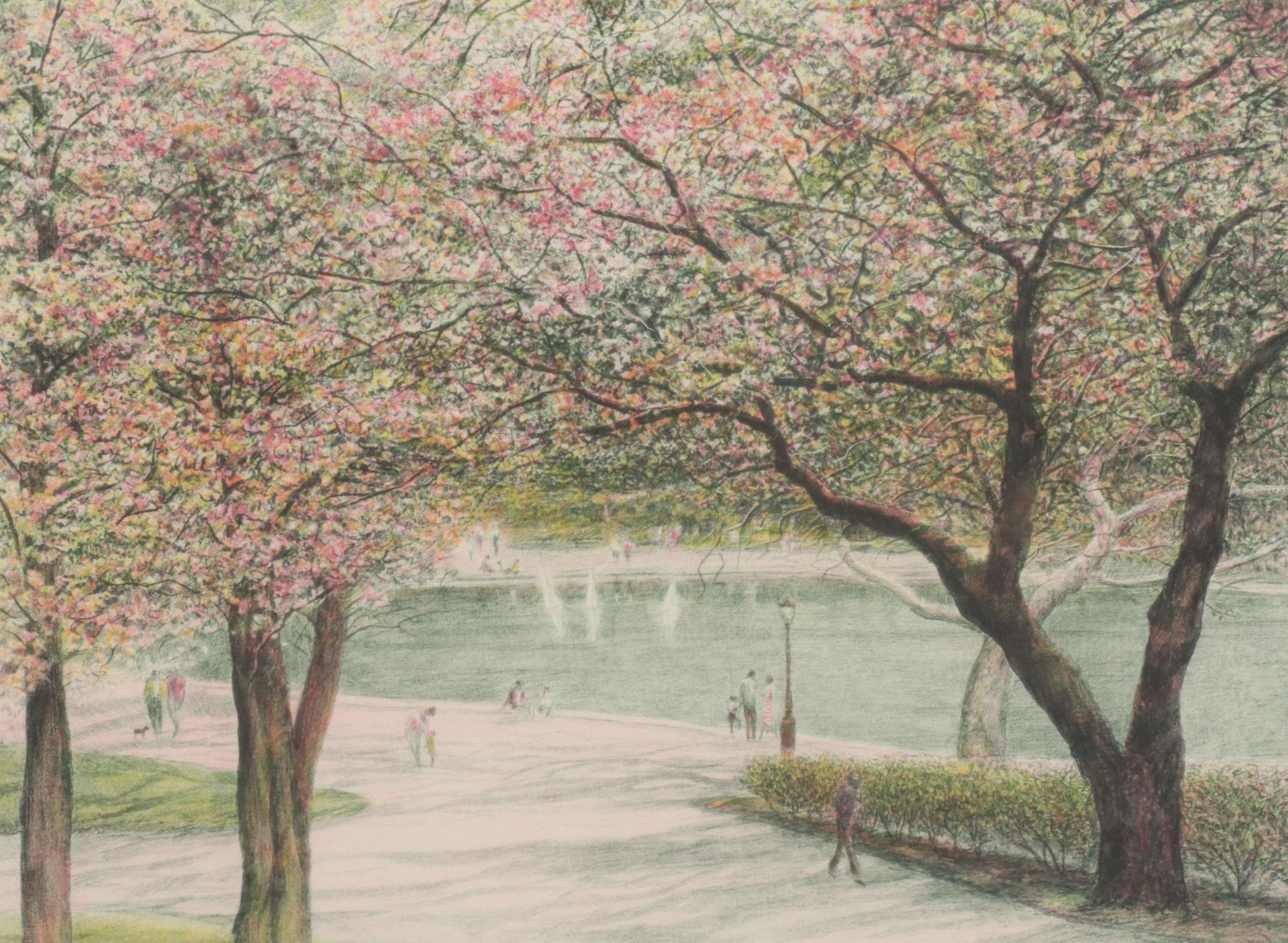 Harold Altman Lithograph of Park Scene "Sailboats," 1990