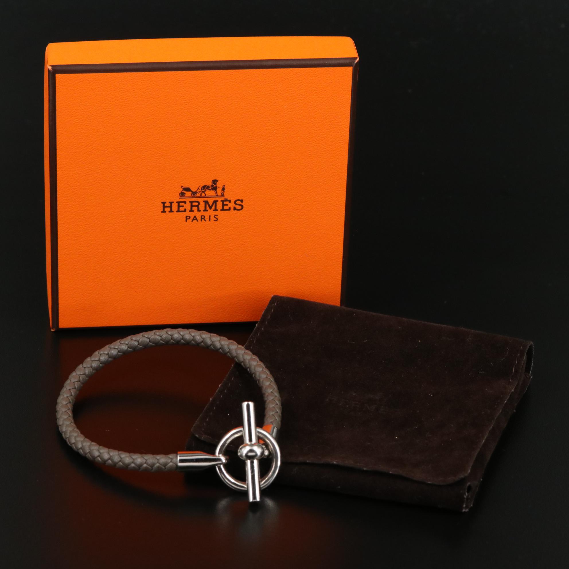 Hermès Braided Calfskin Leather Glenan Bracelet with Box