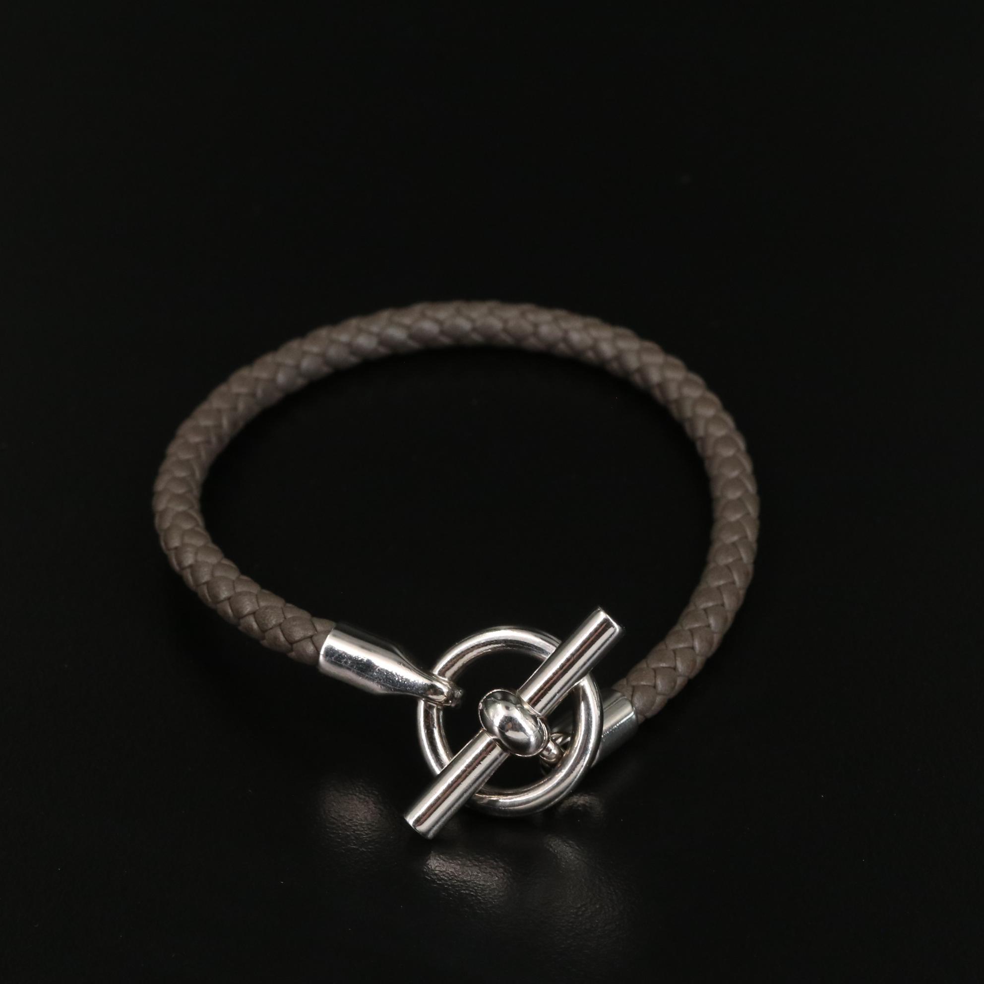 Hermès Braided Calfskin Leather Glenan Bracelet with Box