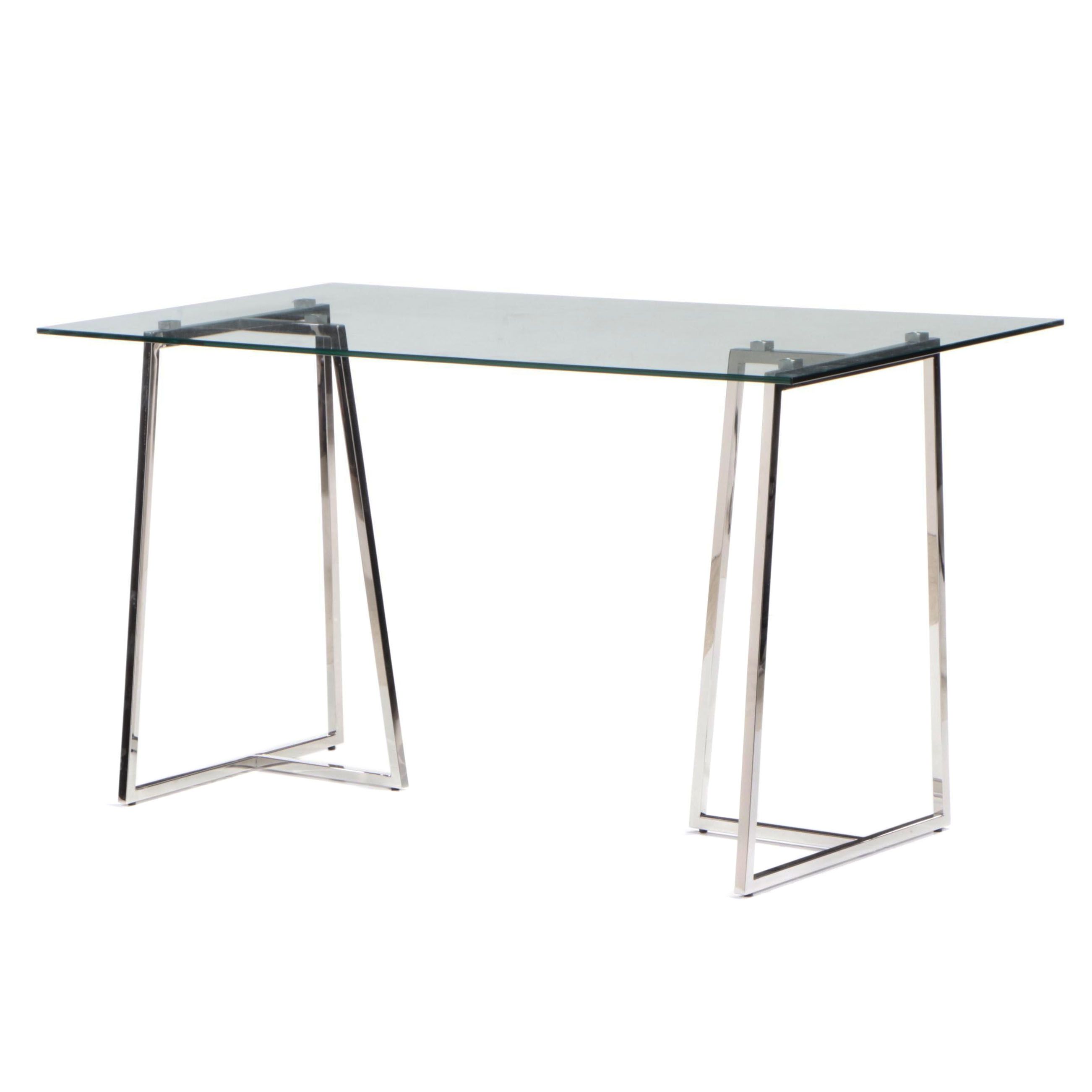 Modernist Style Chrome and Glass Top Writing Table