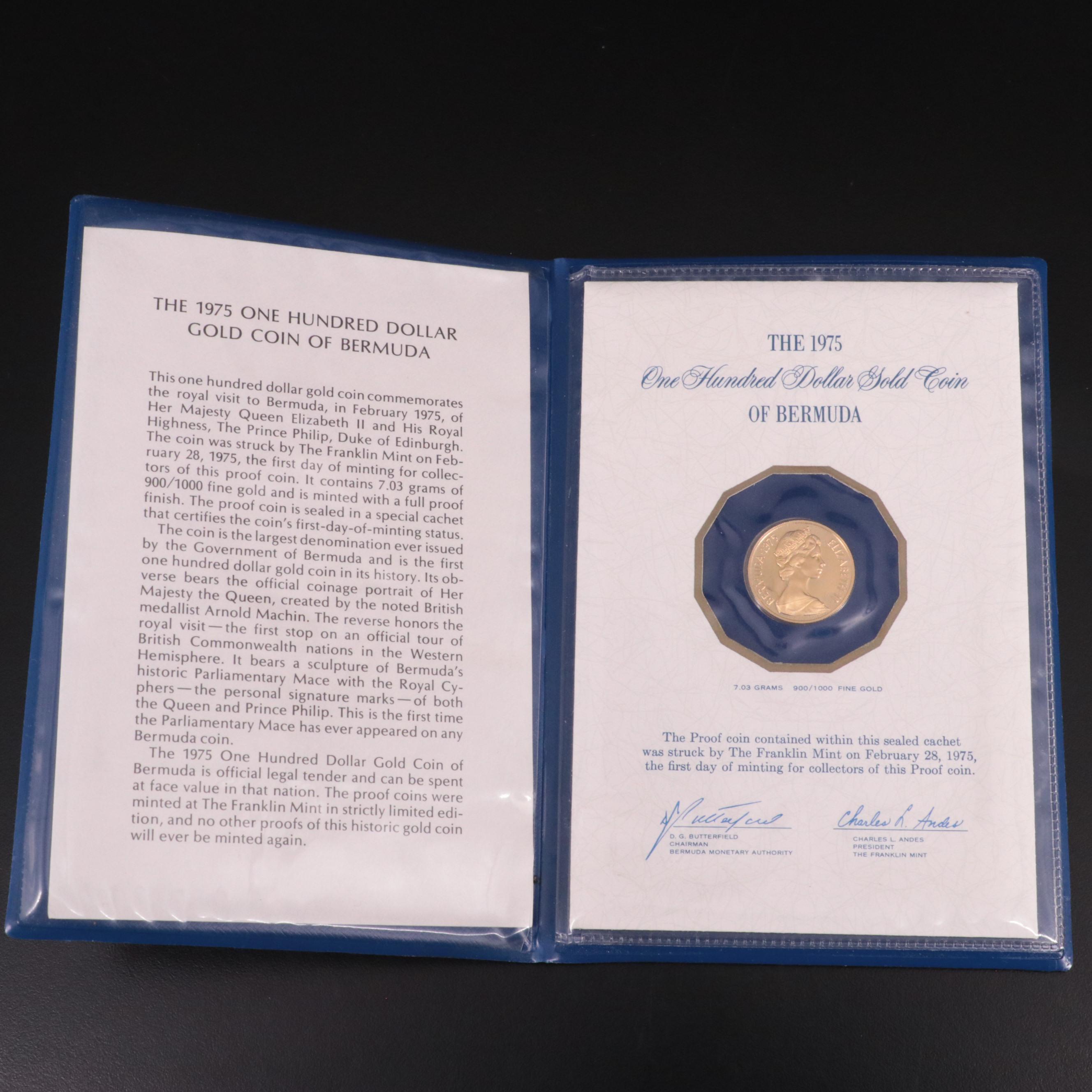 1975 Bermuda $100 Proof Gold Coin