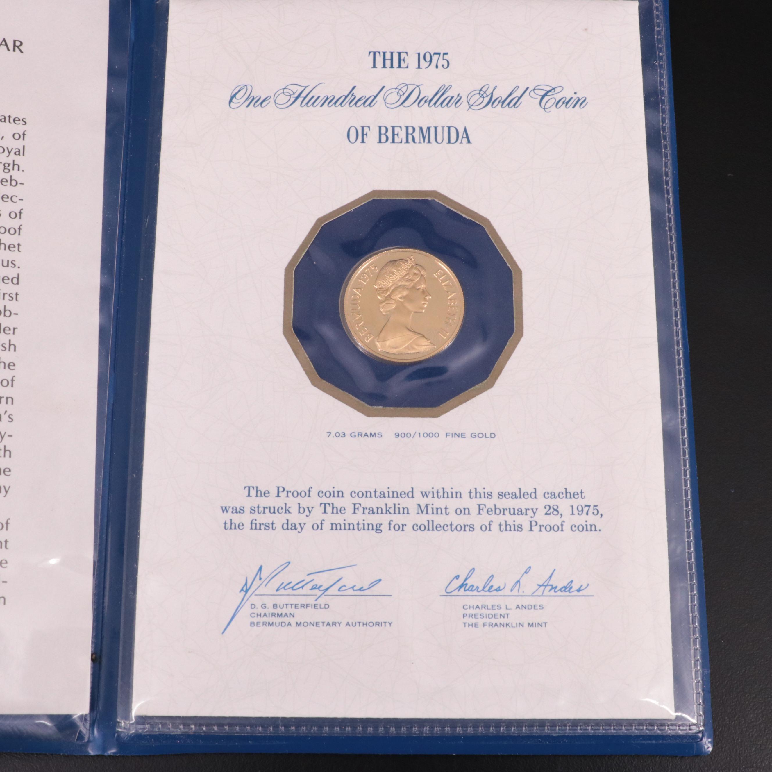 1975 Bermuda $100 Proof Gold Coin