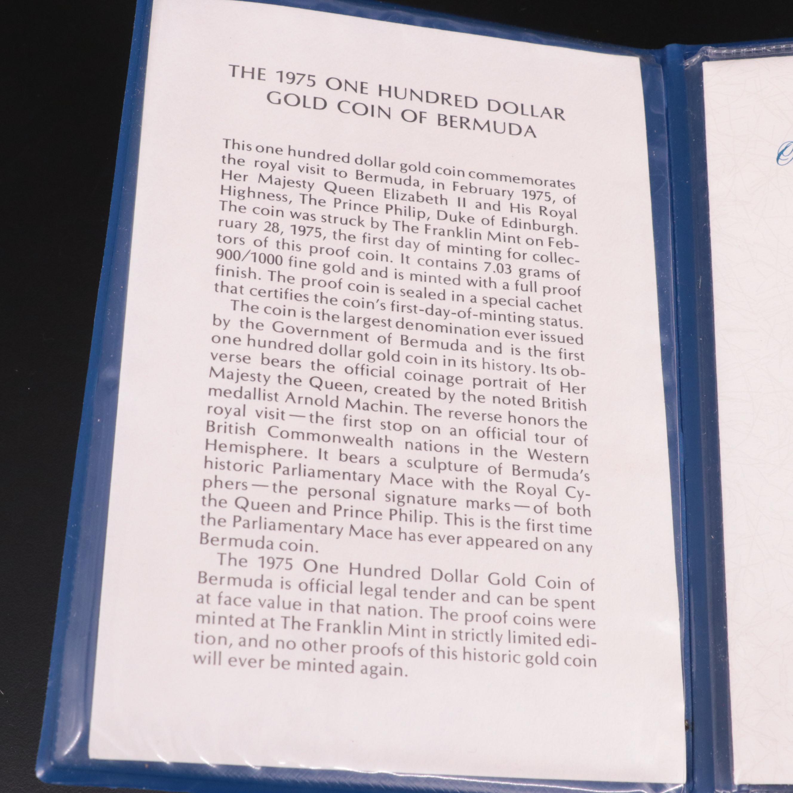 1975 Bermuda $100 Proof Gold Coin