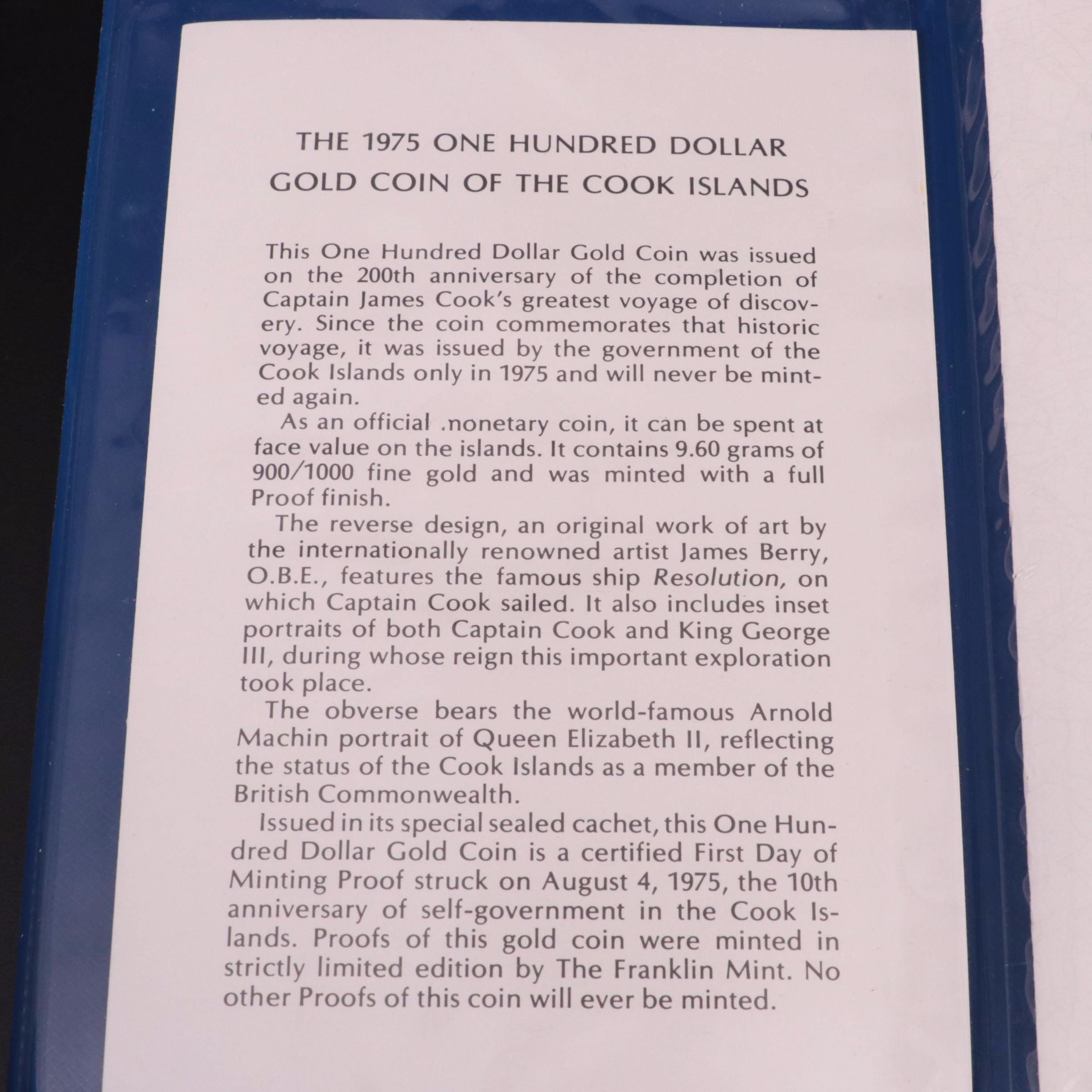 1975 Cook Islands 100-Dollar Gold Coin