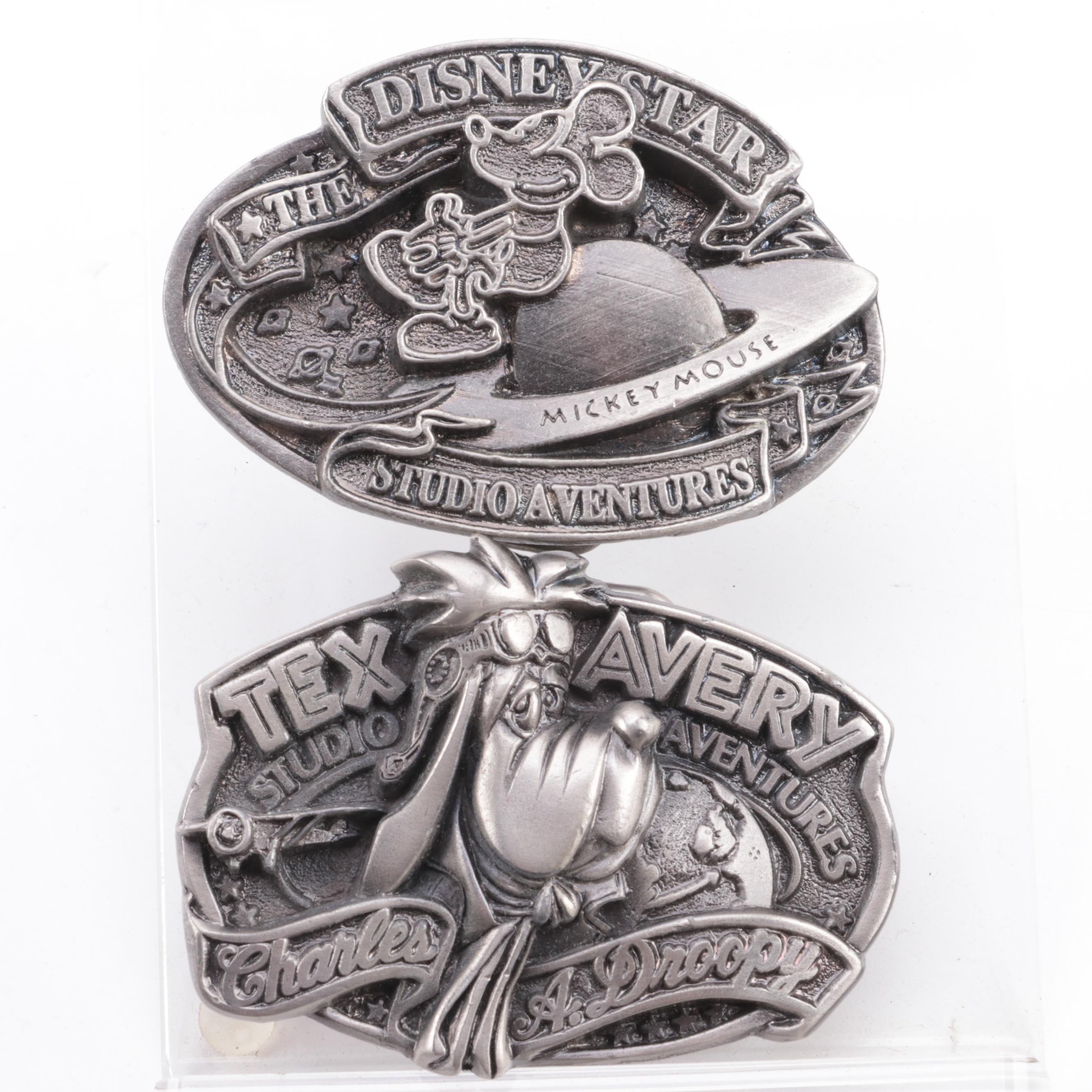 Disney Studio Adventures and Other Metal Belt Buckles, Late 20th Century