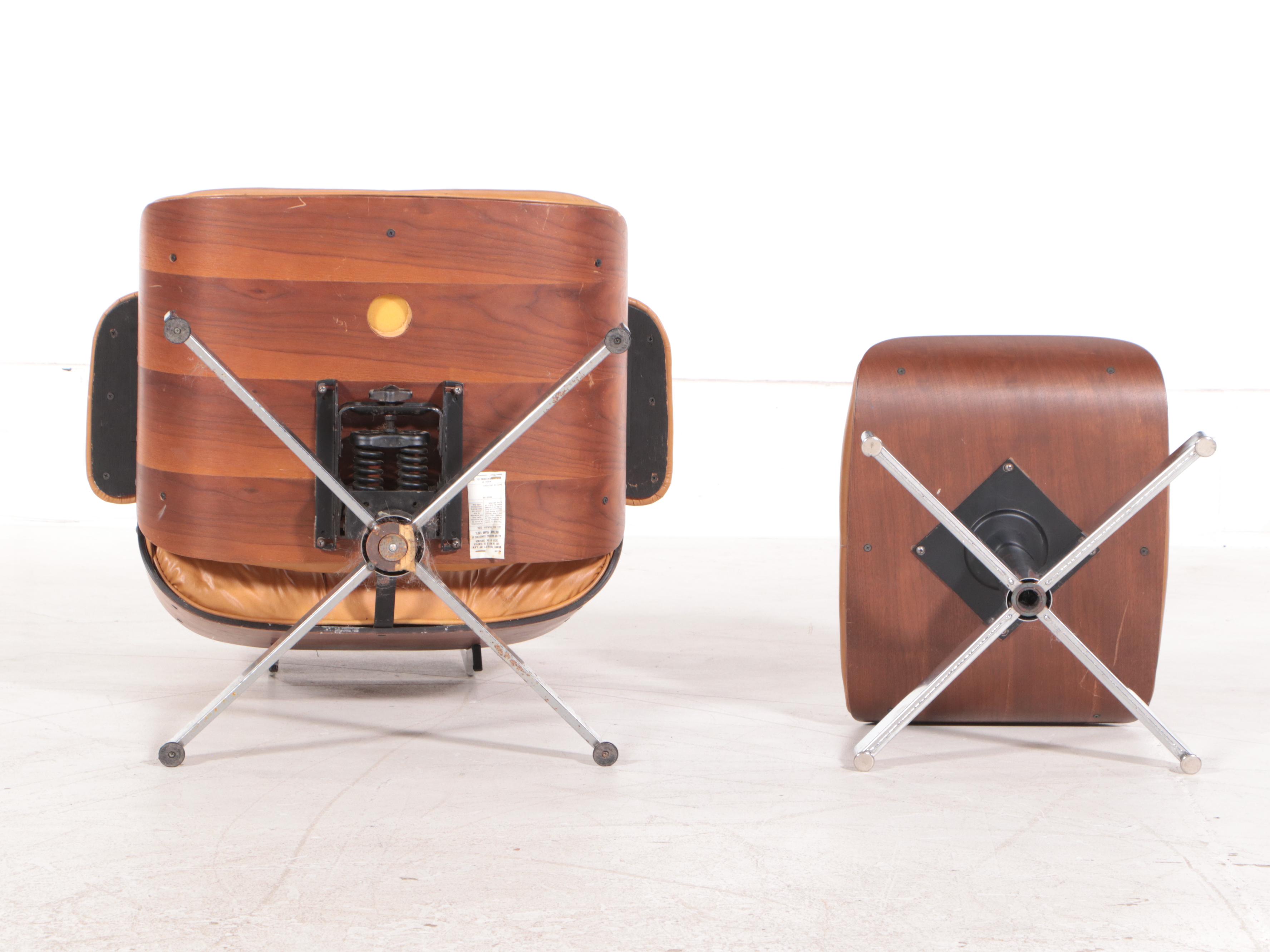 Selig Mid Century Modern Eames Style Faux Leather Lounge Chair and Ottoman